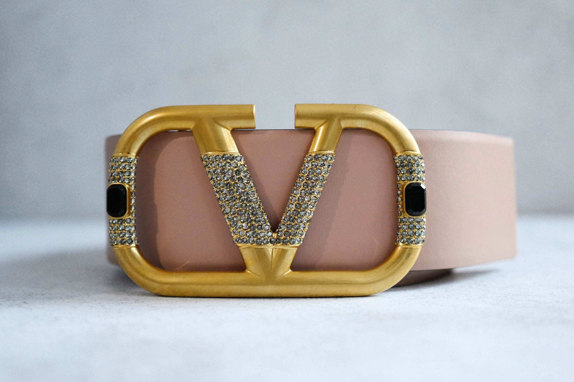 Valentino Vlogo Crystal Embellished Reversible Leather Belt Women's