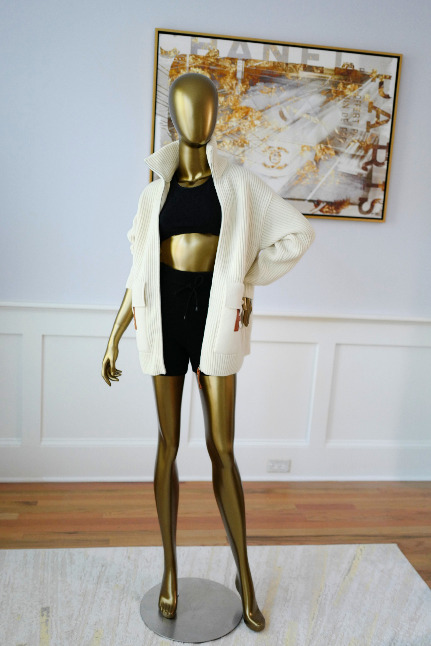 New Hermes Blouson Details Cuir cardigan Virgin Wool size 34