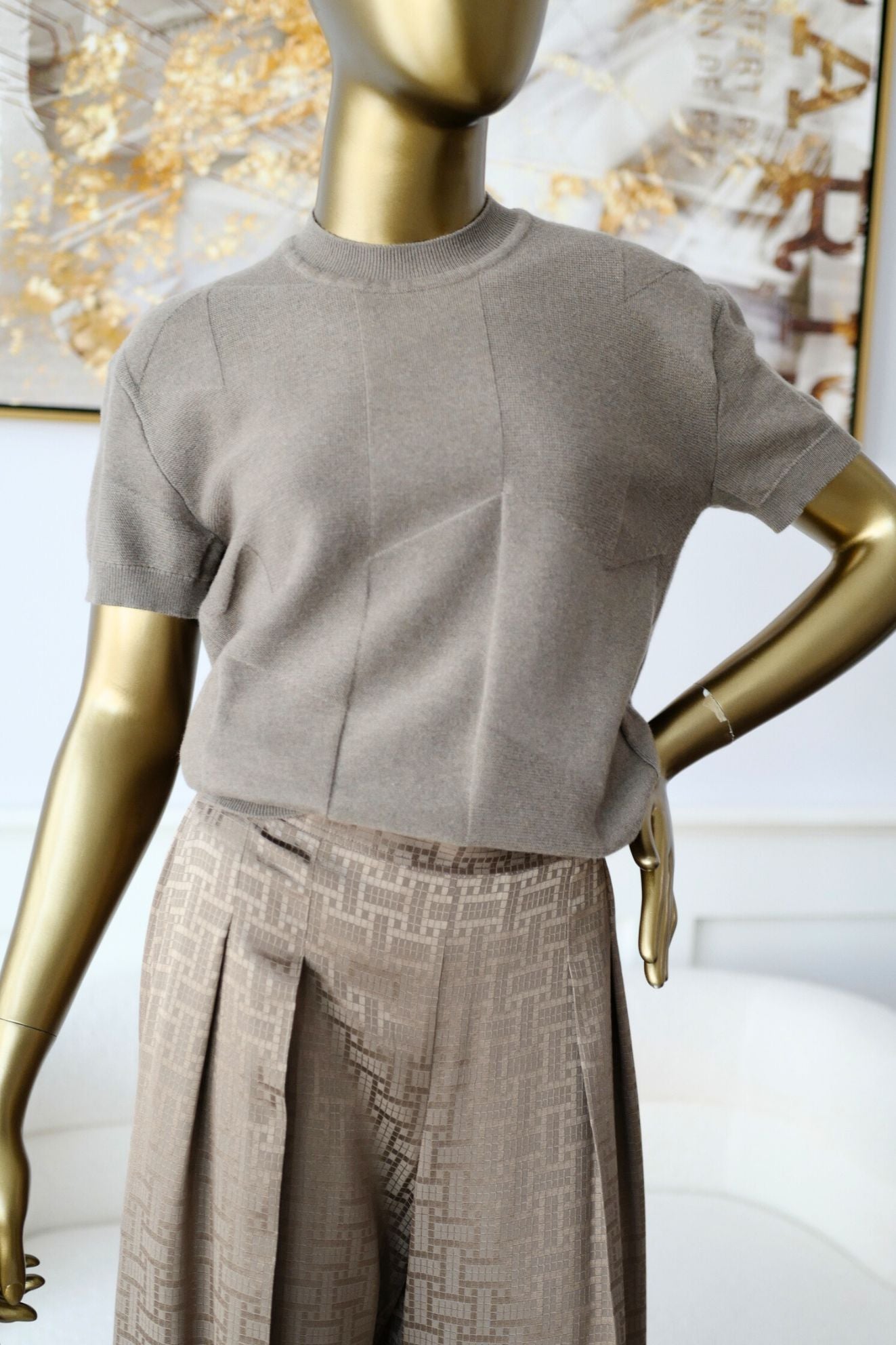 Hermès H Voyage Short Sleeve Sweater Étoupe Virgin Wool Size 34