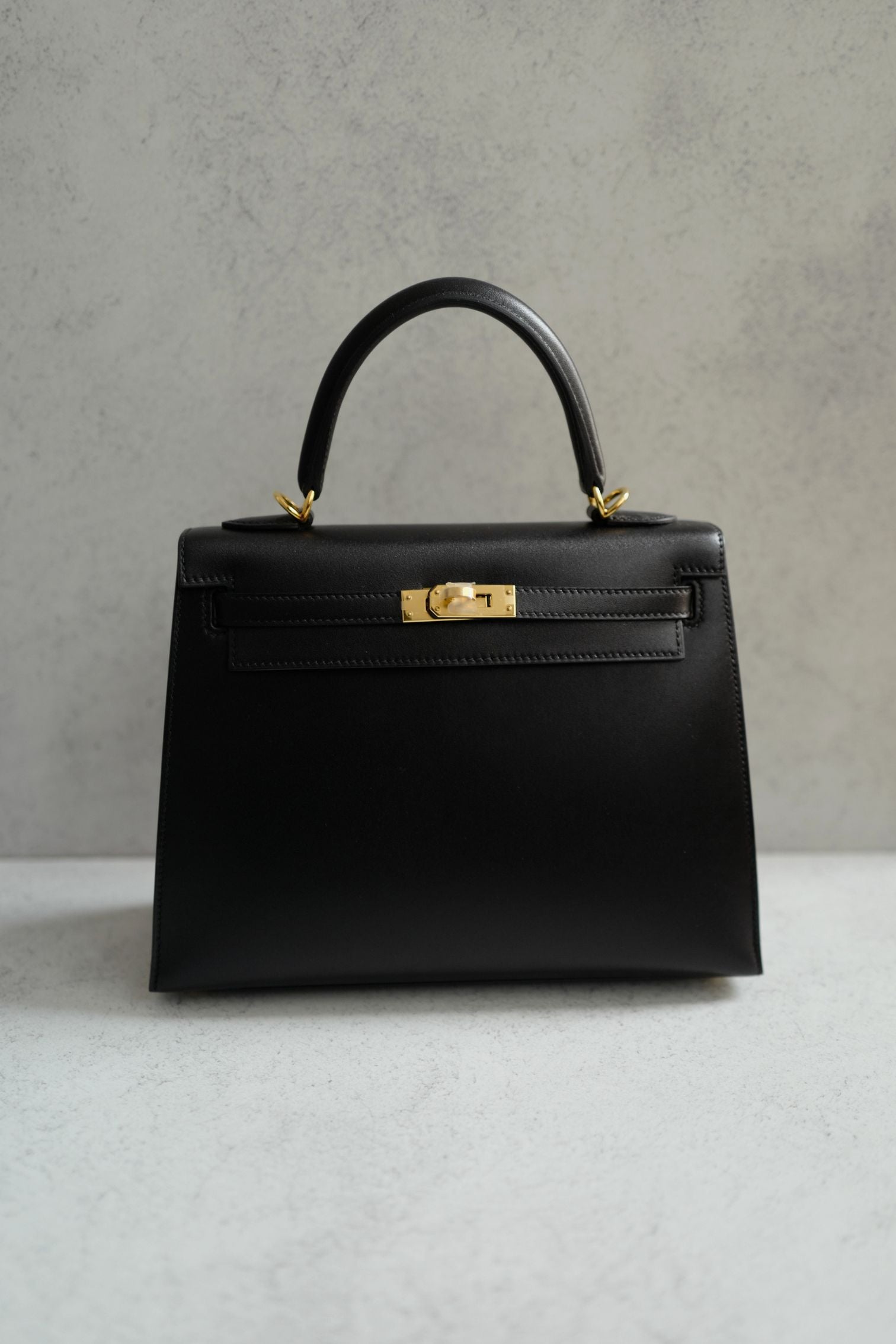 Hermes Kelly 25 Black Tadelakh Sellier Gold HW Complete Original Receipt NEW