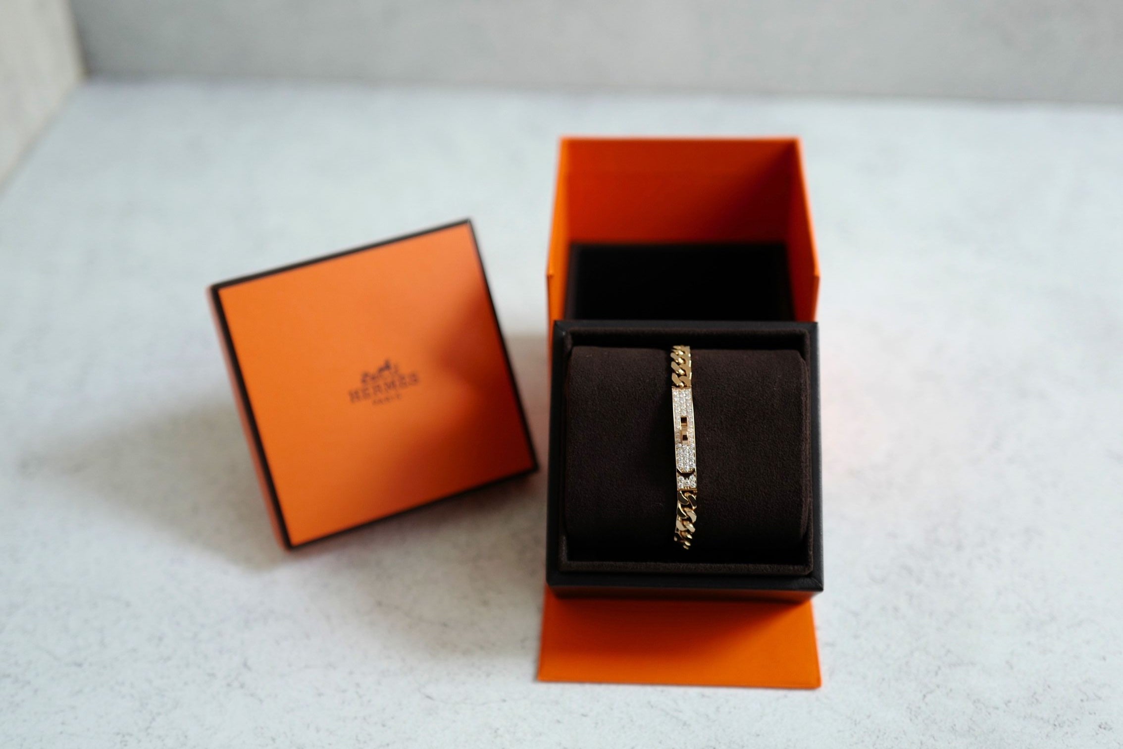 Hermès Kelly Gourmette Bracelet SH Small Model Rose Gold with 41 Diamonds
