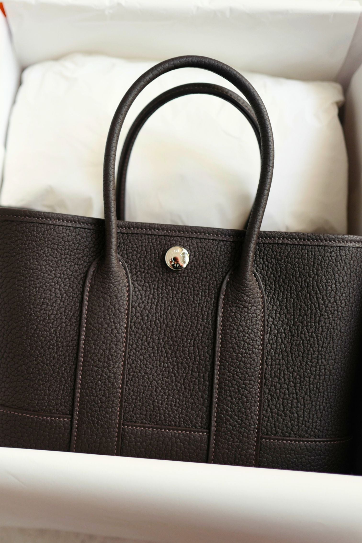 BNIB Hermes Mini Garden Party Neo 23 Bai Brun in Negonda Calfskin PHW G stamp