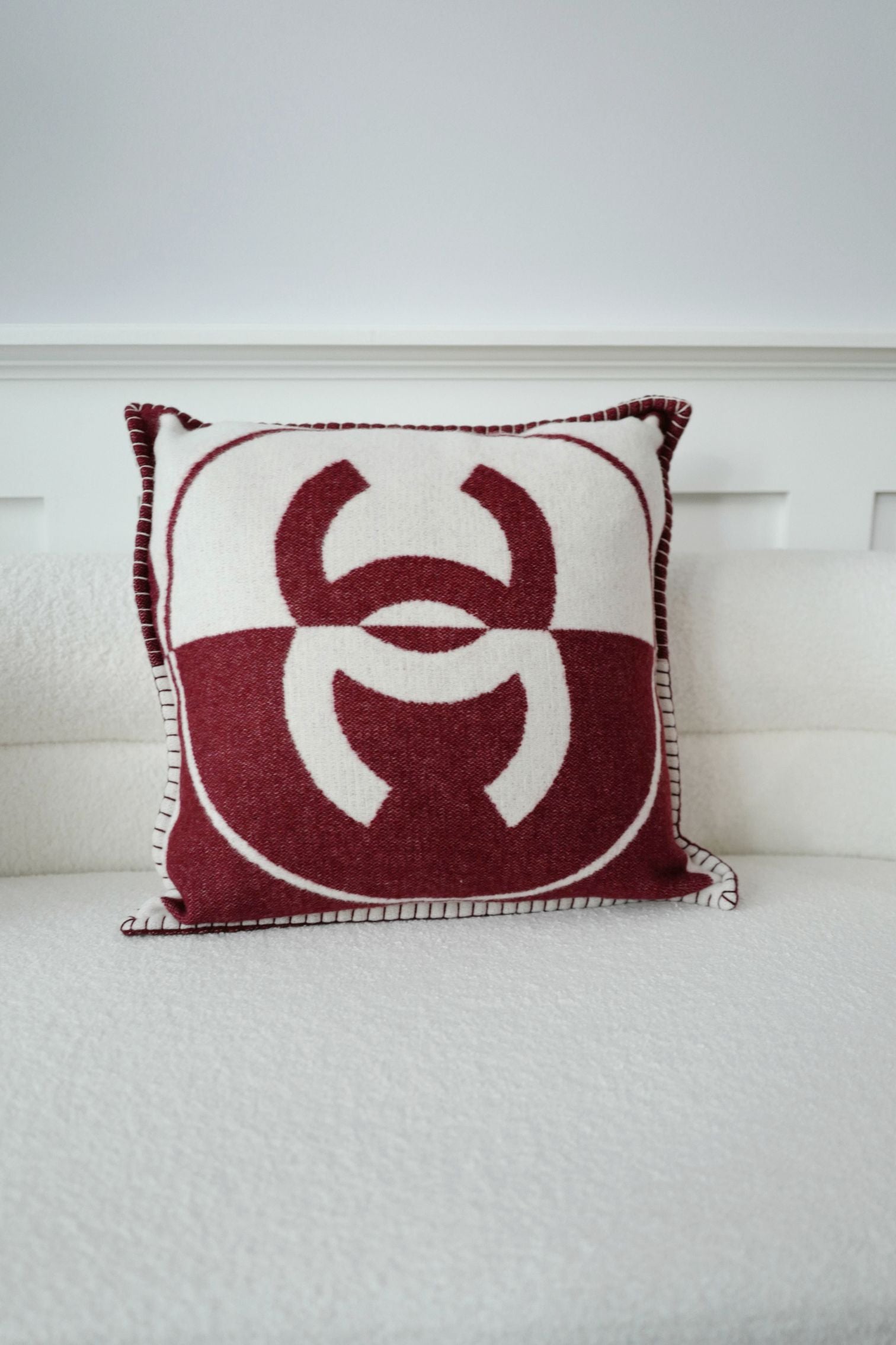 NEW Chanel CC Logo Pillow Burgundy White Wool Cashmere
