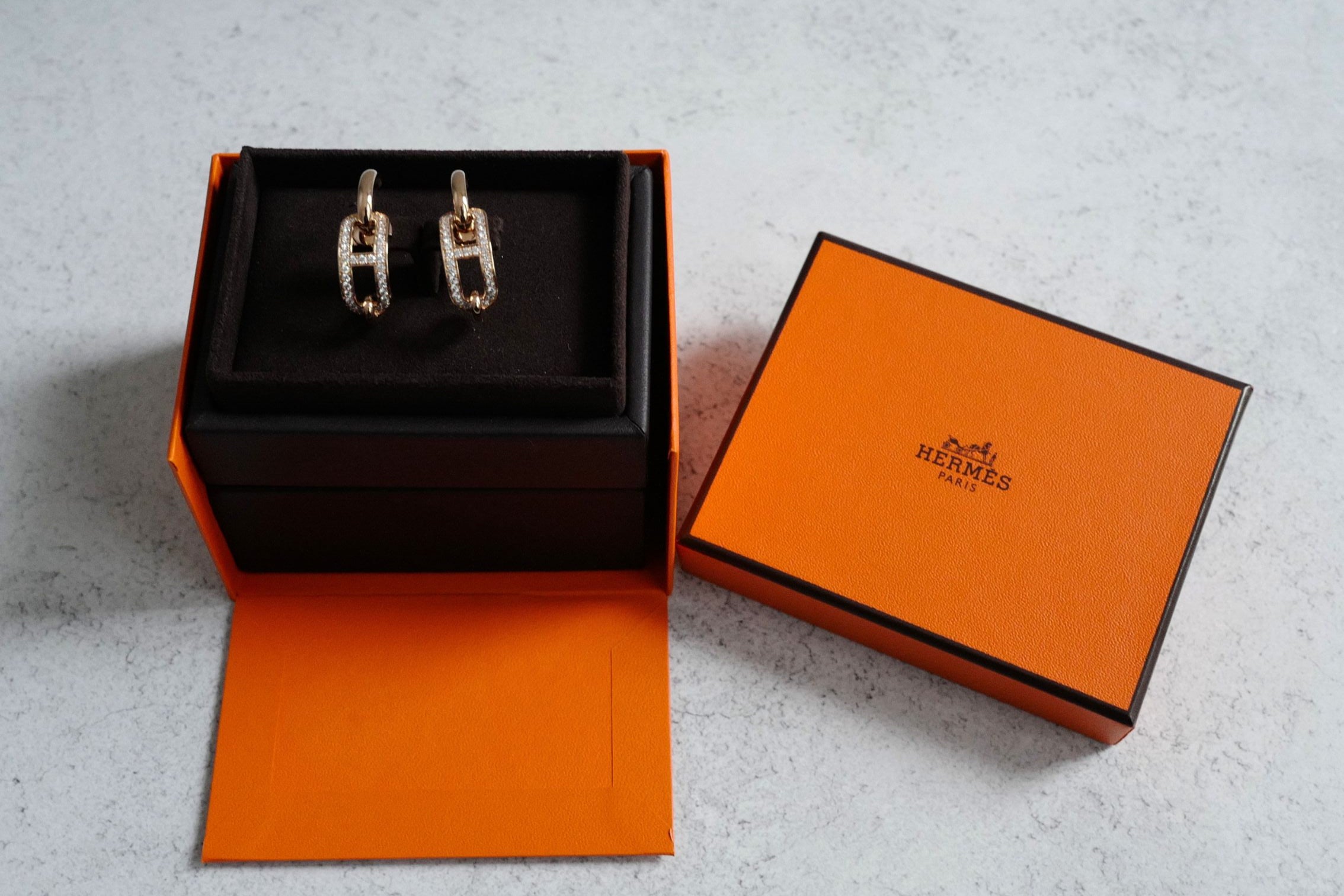 Hermès Adage Earrings 18K Rose Gold 62 Diamond Pavé