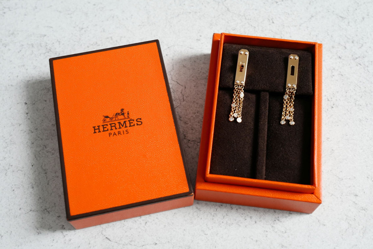Hermès Kelly Gavroche Earrings Small Model 18K Rose Gold 18 Diamonds