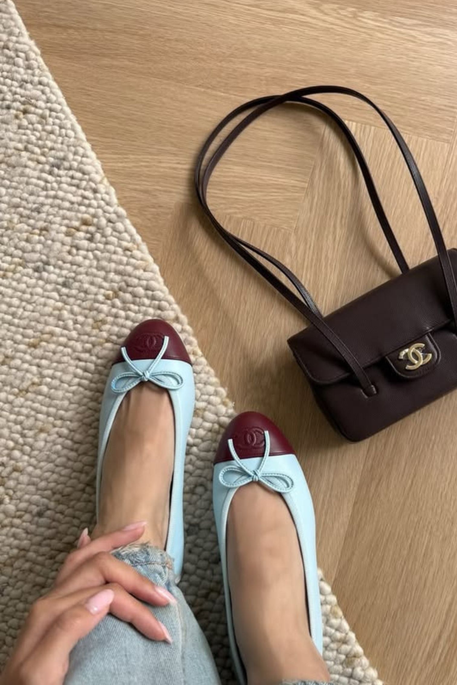 Chanel 26S Matthieu Blazy's Ballet Flats Burgundy Blue Lambskin Size 37