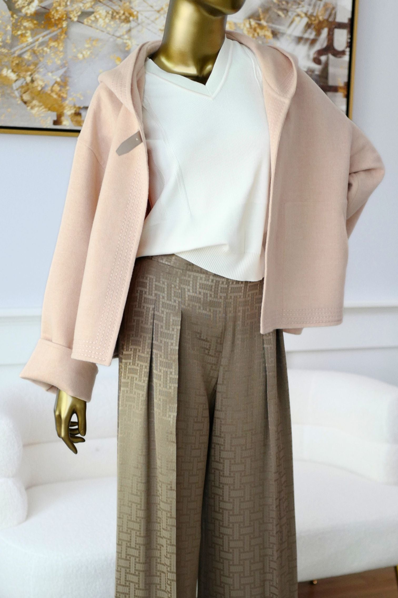 Hermès Paletot à Capuche Rose Palomino Cashmere Size 40