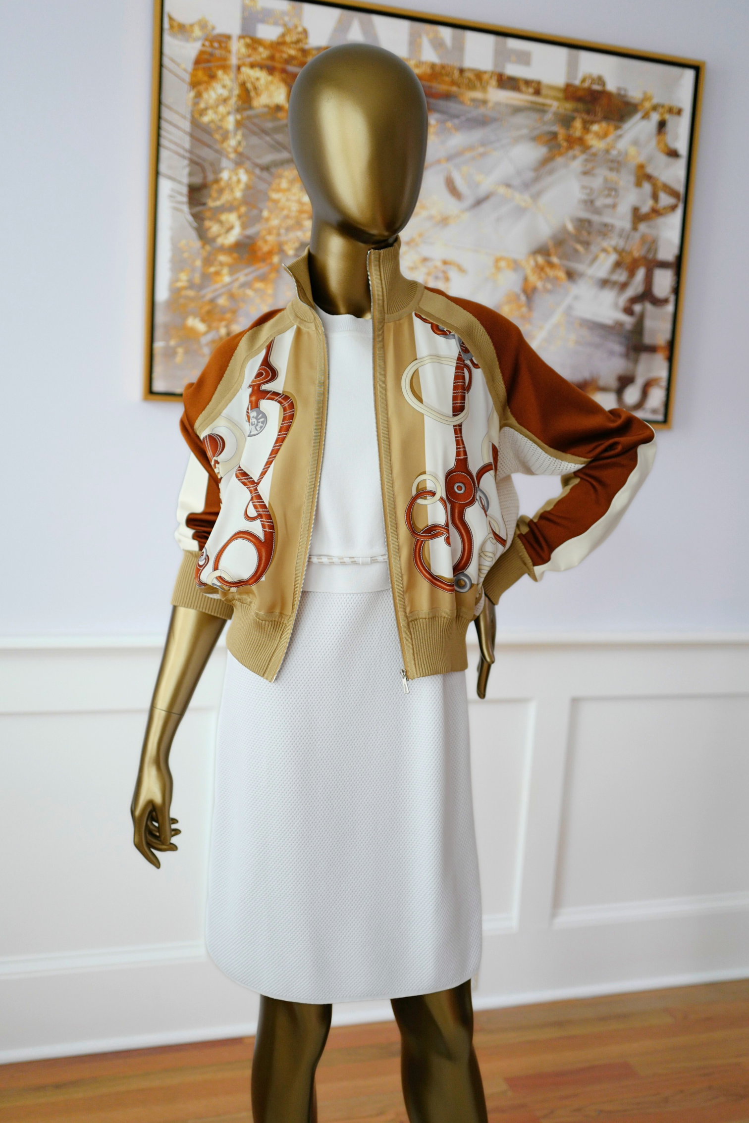 NEW HERMES Panoplie Tout Cuir twillaine bomber jacket Size 34 Blanc Nacre $6K