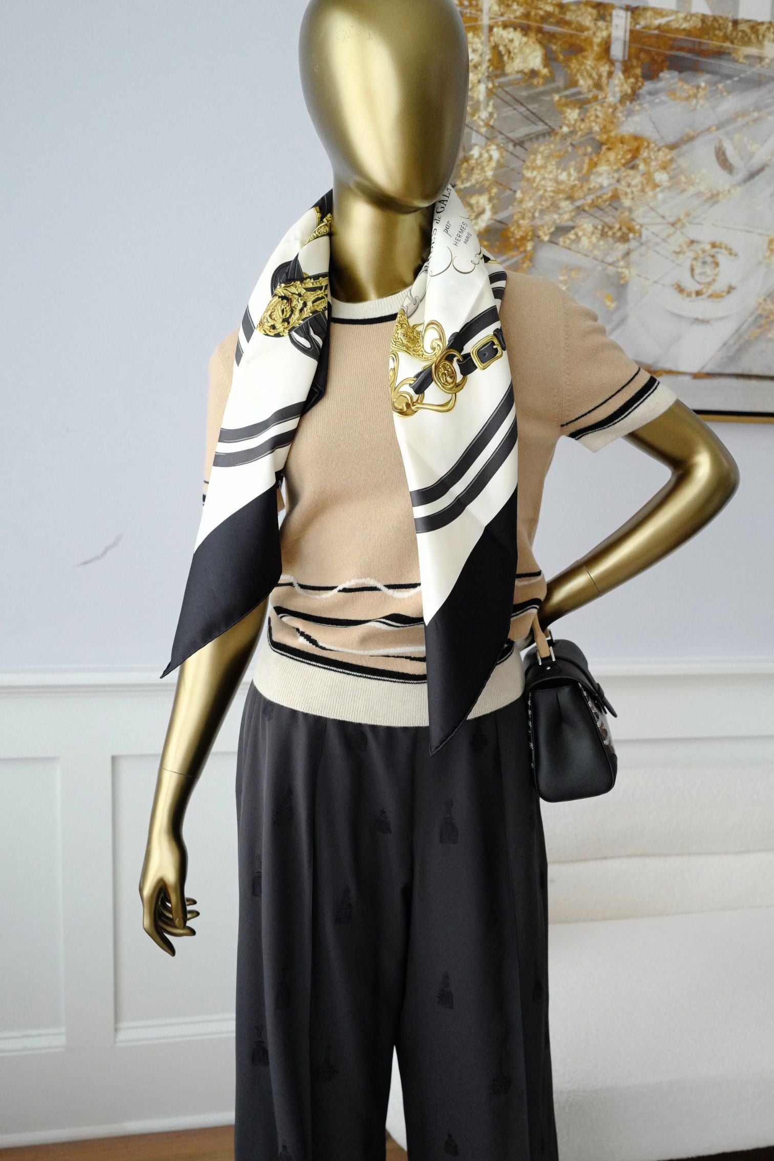 Hermès Scarf Brides de Gala Forever Noir / Crème / Gold 100% Silk 90