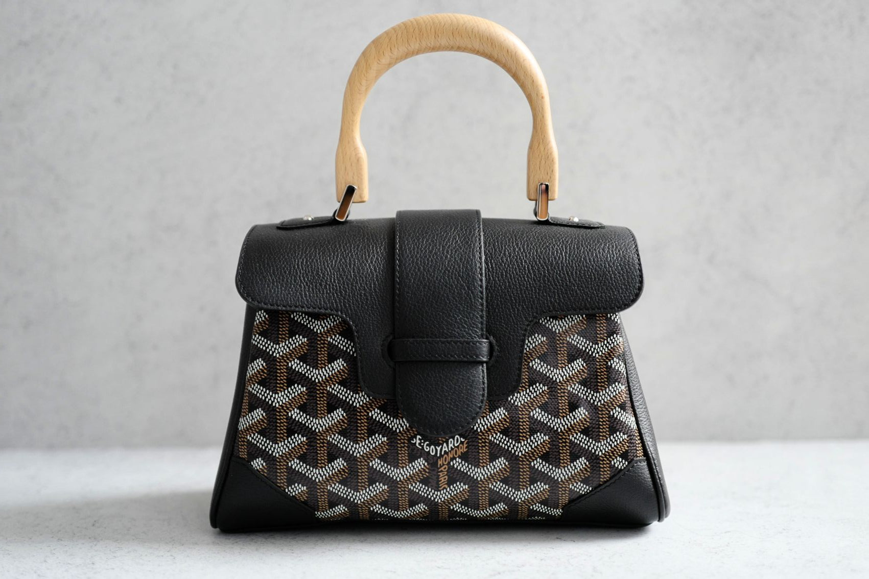 NEW Goyard Saigon Souple Mini Bag in Black Palladium HW with Beech Handle