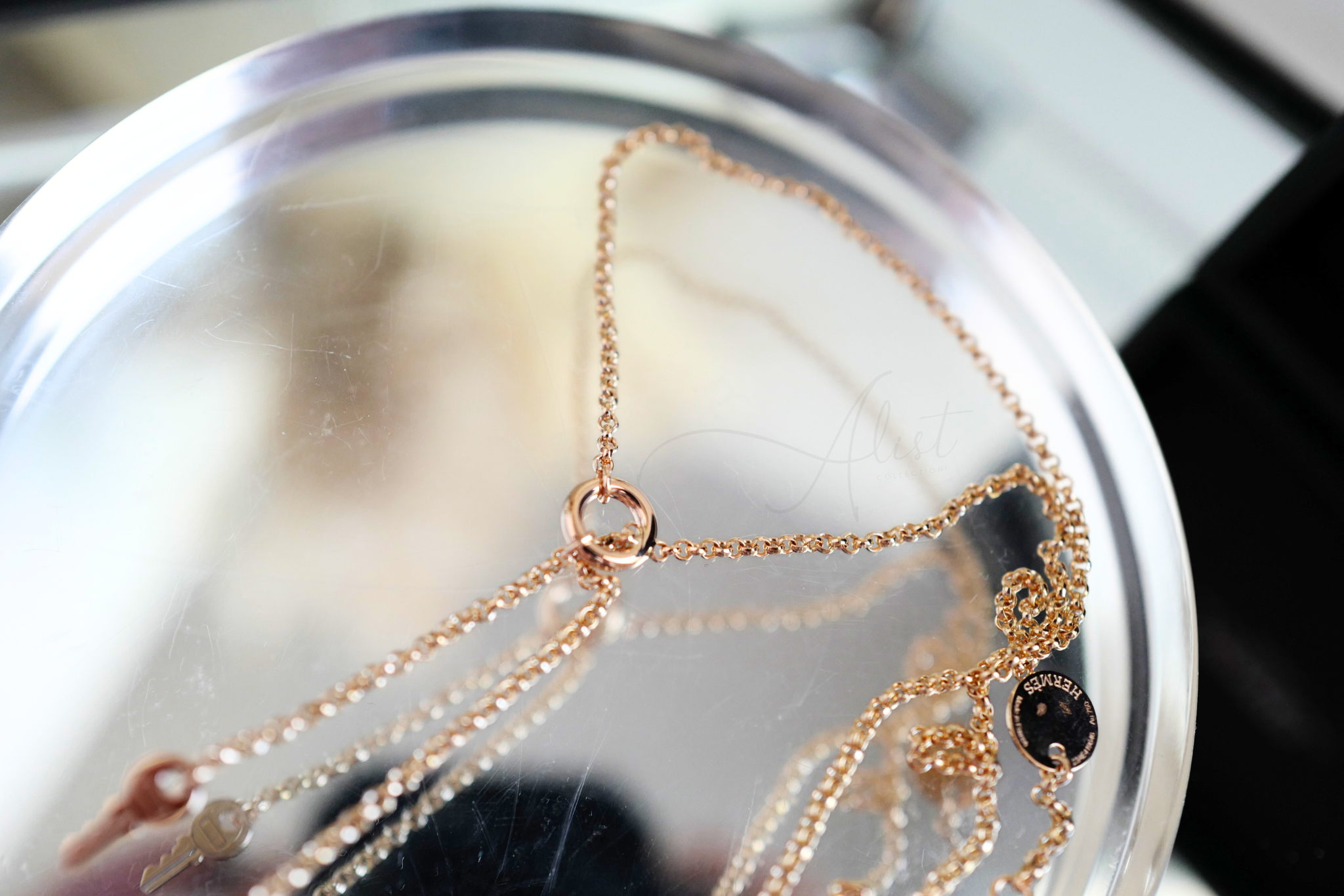 New Hermes Kelly Clochette Necklace pm dia 18k Rose Gold With Diamonds $11K