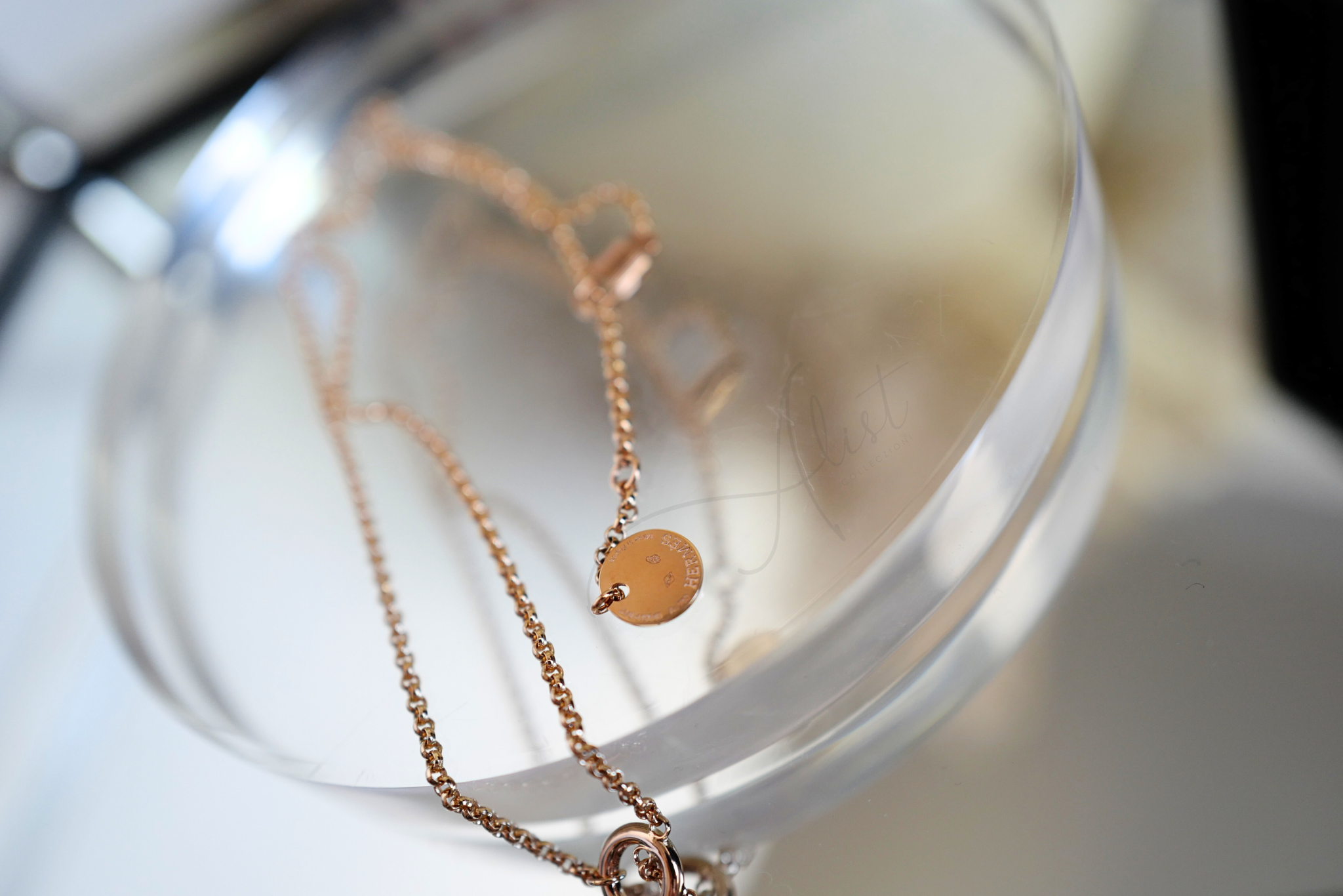 New Hermes Kelly Clochette Necklace pm dia 18k Rose Gold With Diamonds $11K