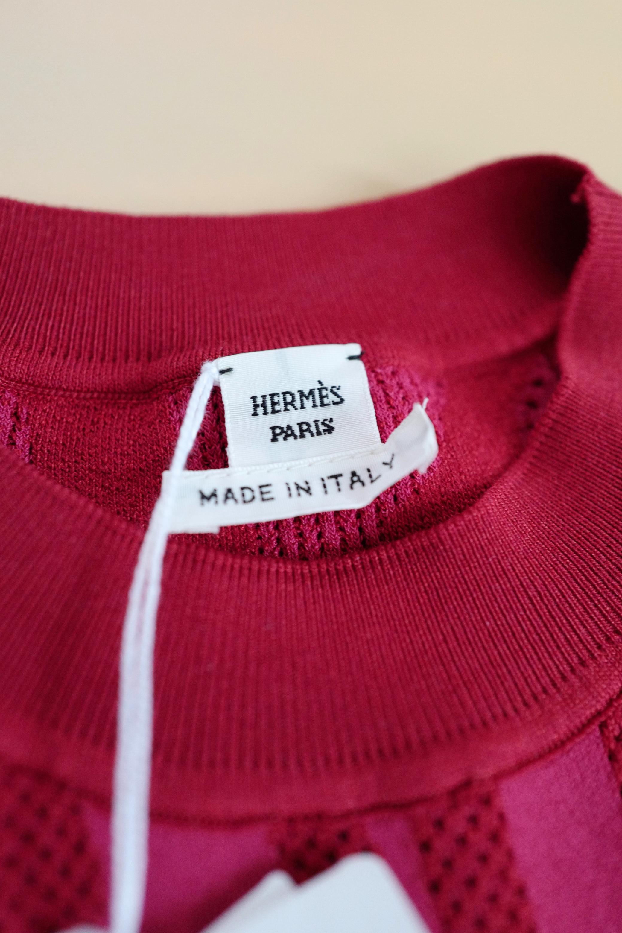 NEW Hermès Palefroi Remix Short Sleeve Sweater Rose Framboise Pink Size 36