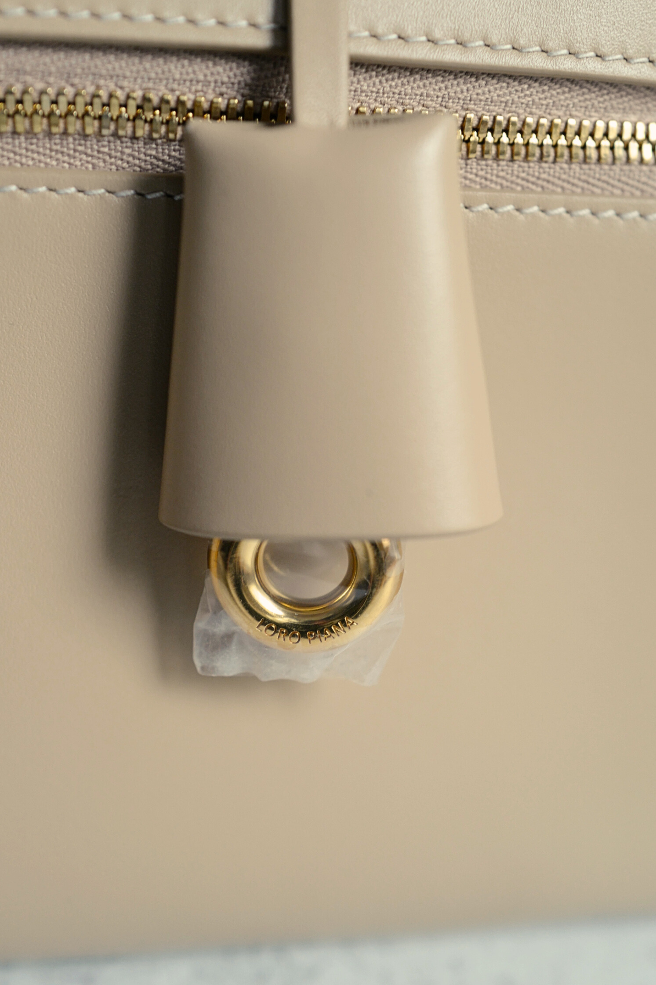 Loro Piana Extra Clutch L29 Light Mastic Calfskin with Sun Gold Hardware