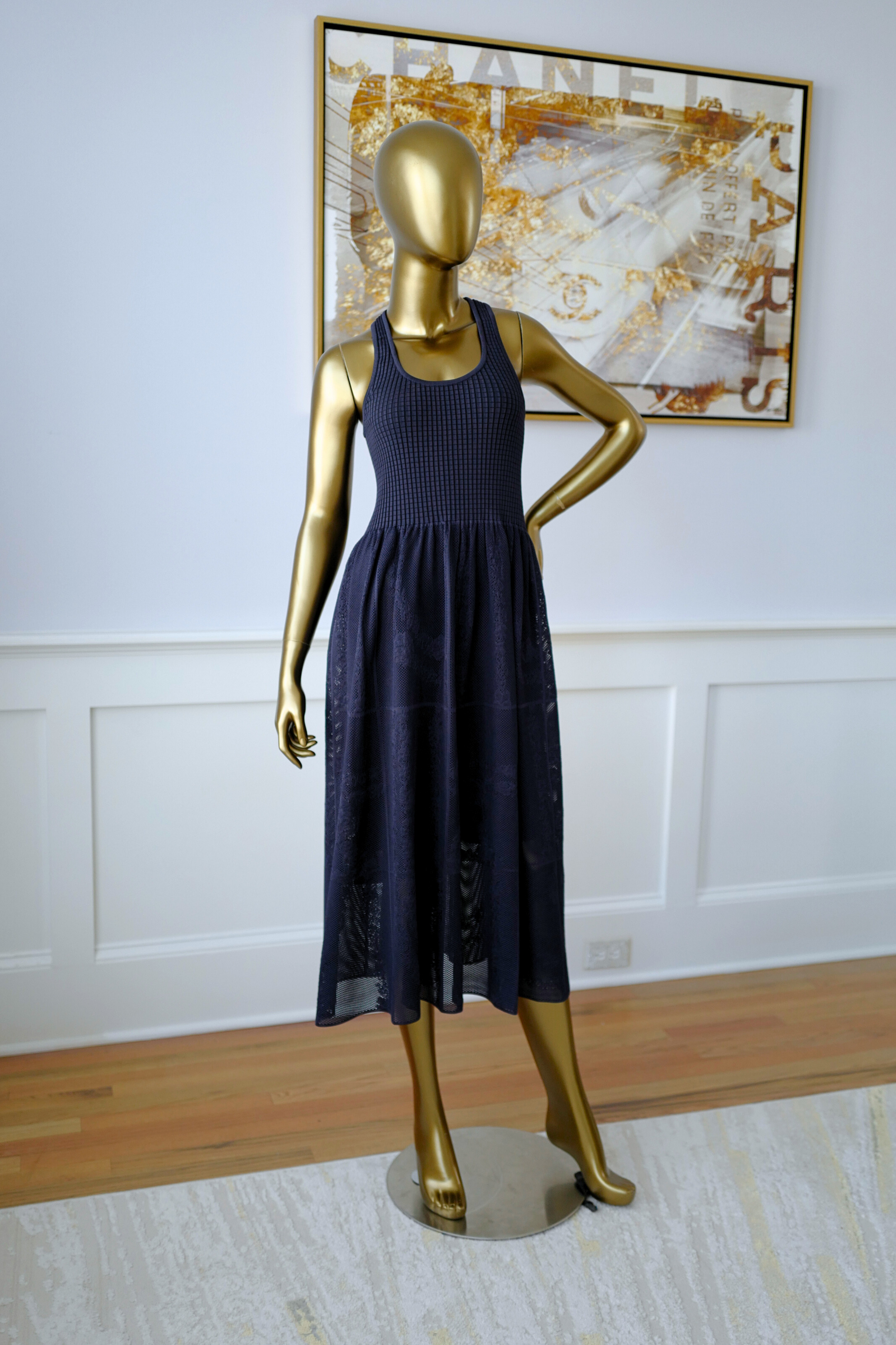 NEW Hermès En Désordre à Fleurs Long Dress Blue Noir Size 38