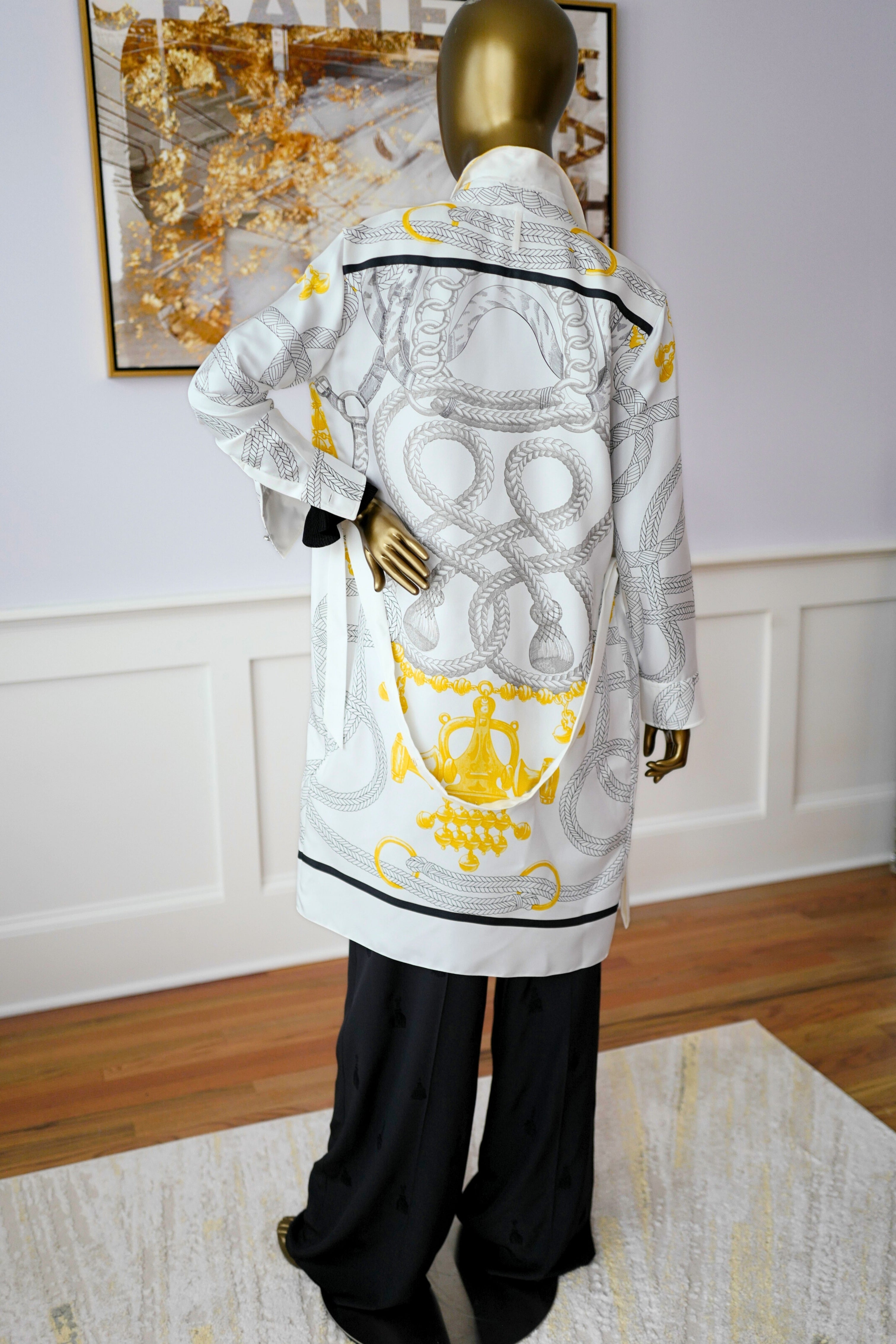 NEW Hermès "Palefroi Remix" Shirt Dress Blanc Nacre Silk Size 36