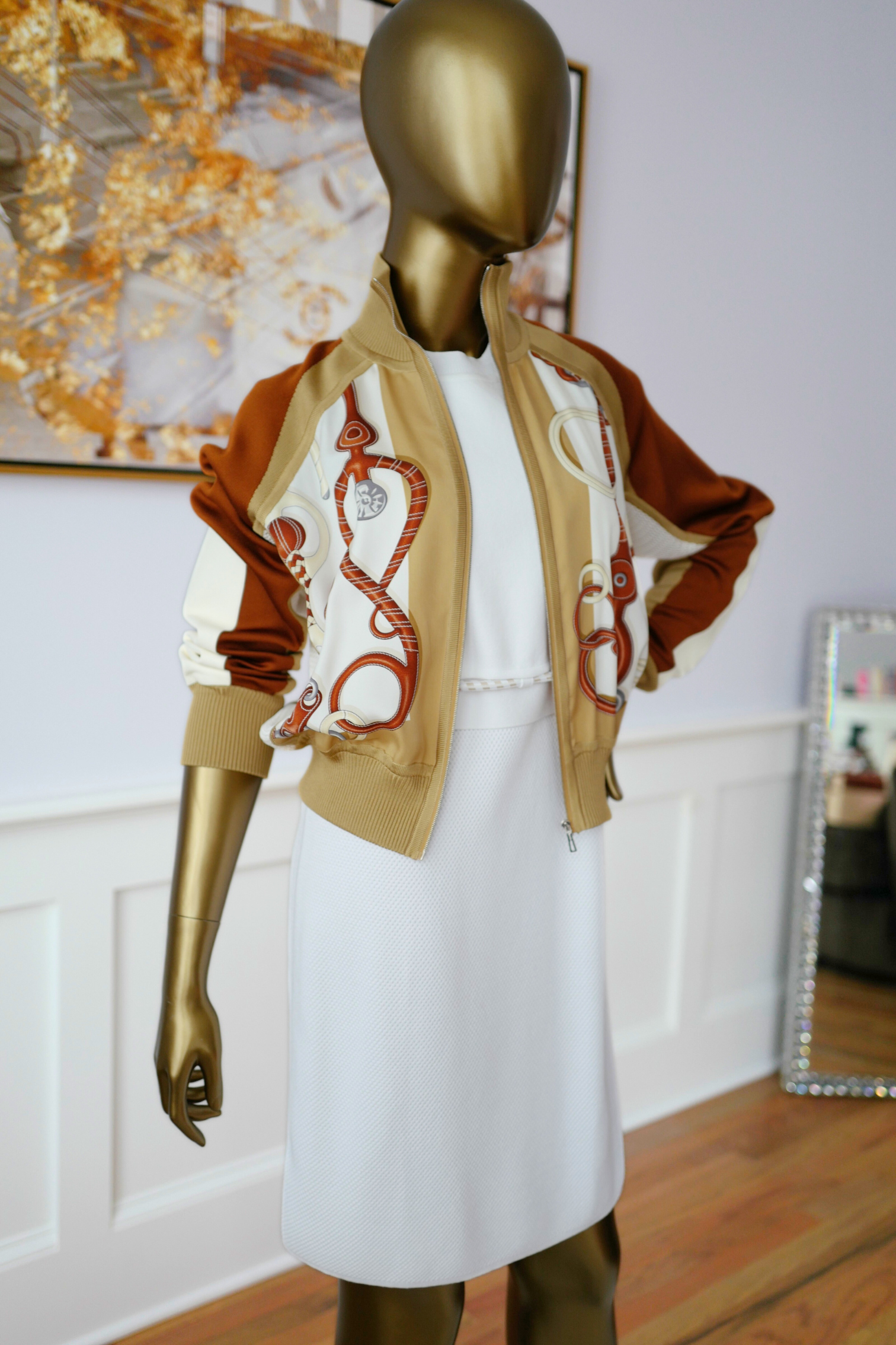 NEW HERMES Panoplie Tout Cuir twillaine bomber jacket Size 34 Blanc Nacre $6K