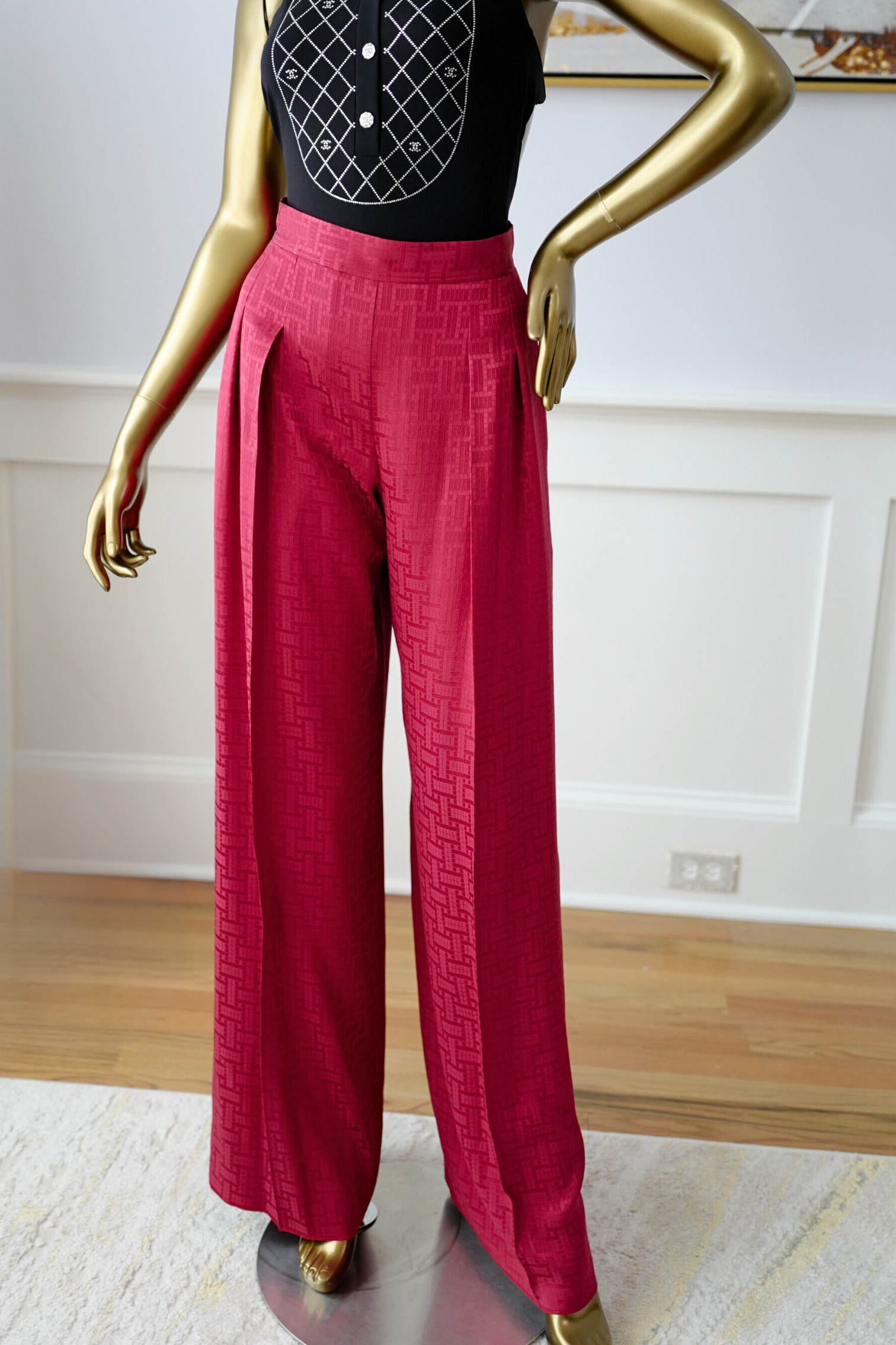 NEW Hermès "Mosaique" Wide Leg Pants Rose Framboise Size 34
