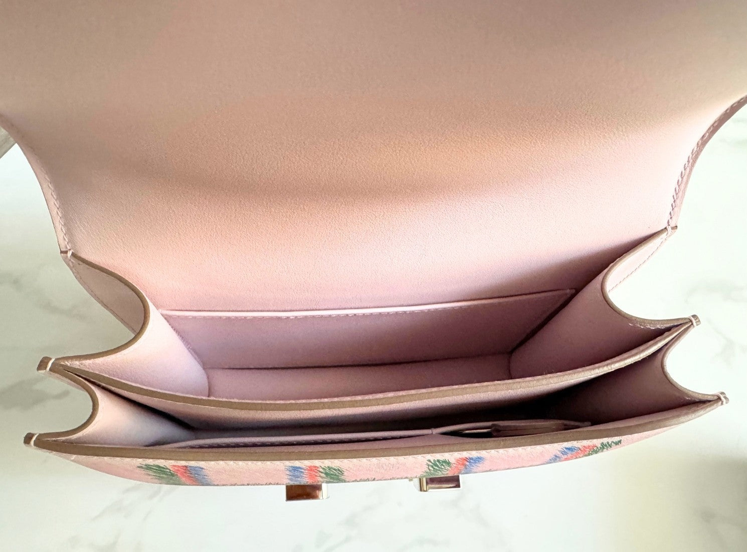 BNIB Hermès Constance 18 Mirror Tartan Pink Leather Shoulder Bag Palladium Hardware