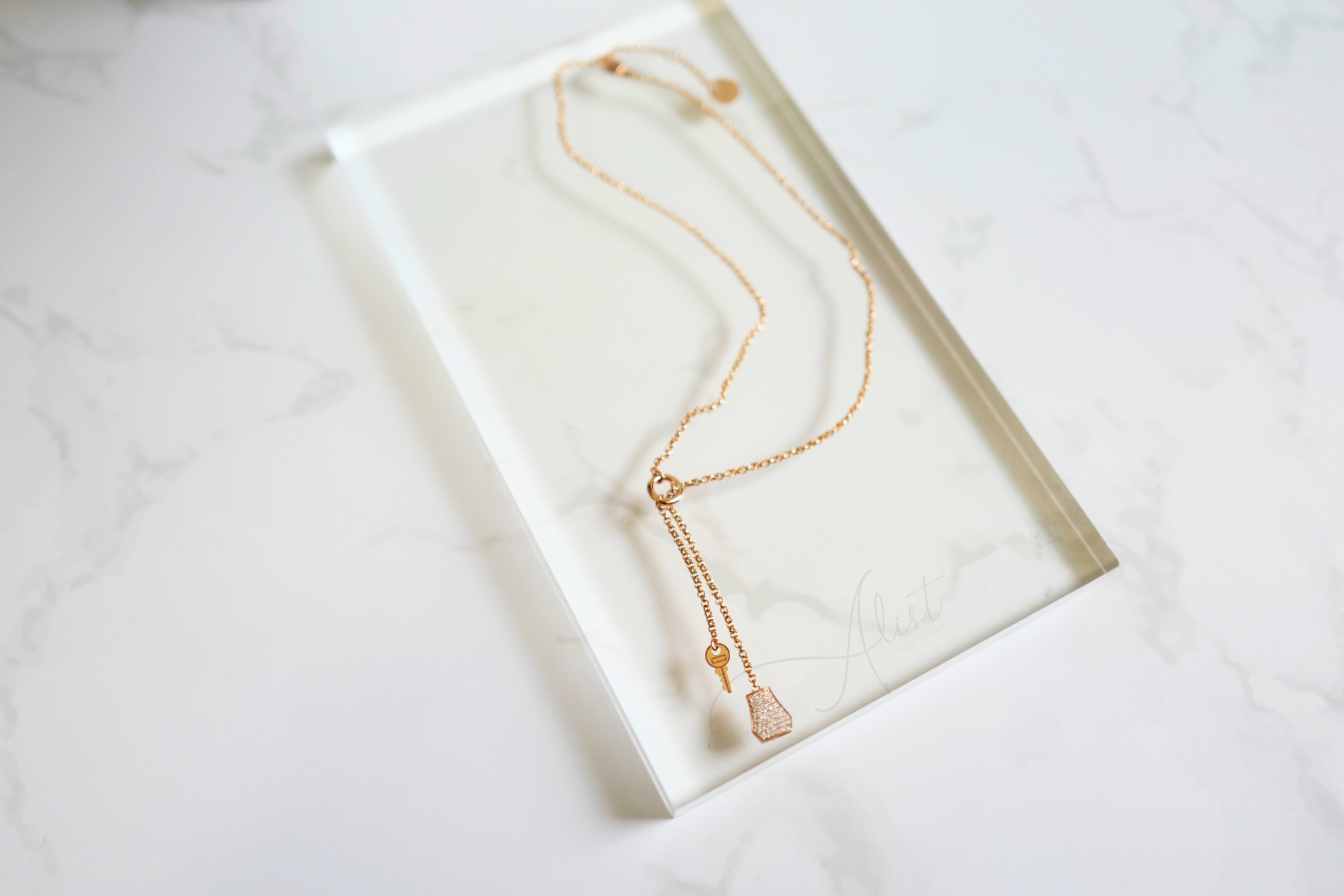 New Hermes Kelly Clochette Necklace pm dia 18k Rose Gold With Diamonds $11K