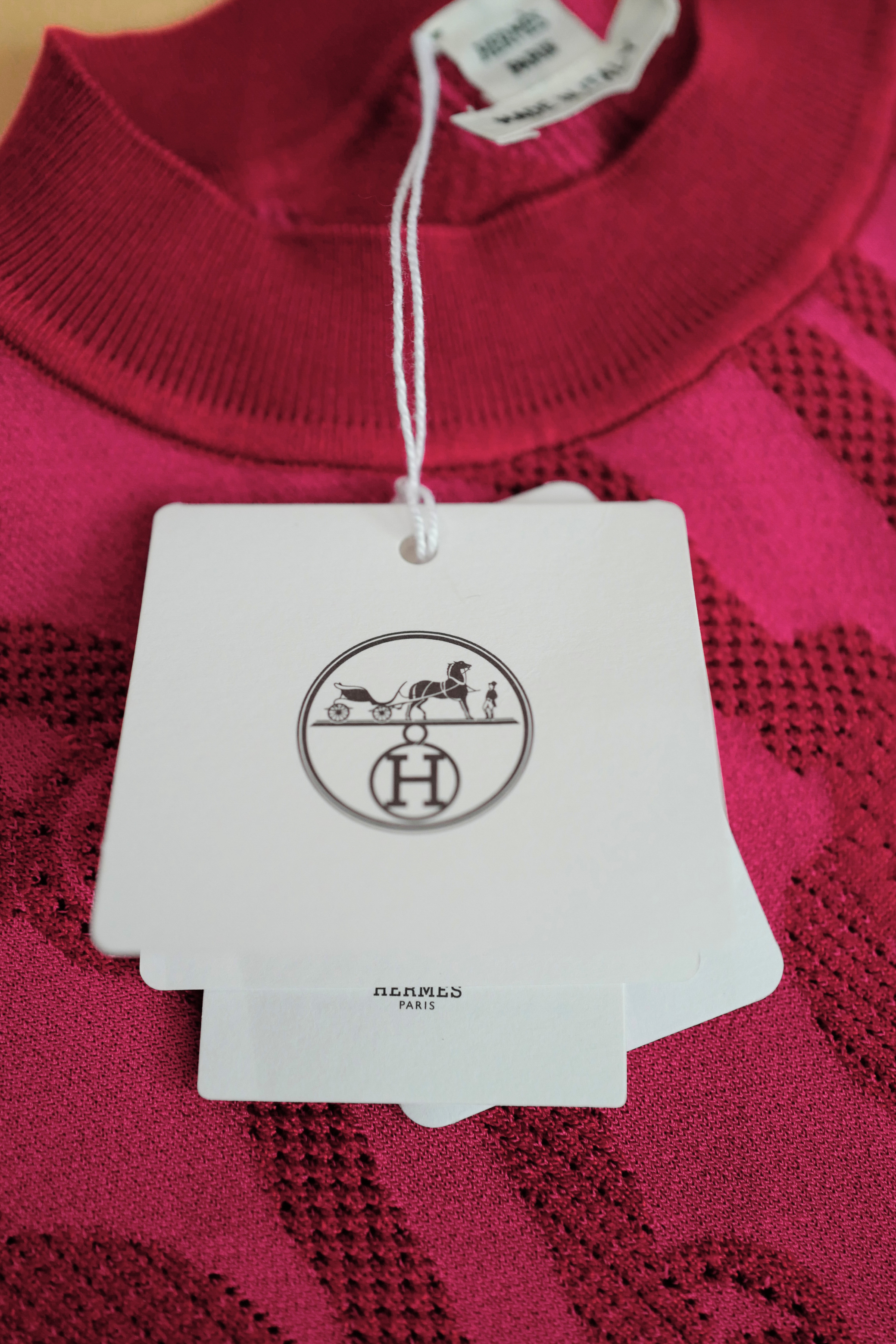 NEW Hermès Palefroi Remix Short Sleeve Sweater Rose Framboise Pink Size 36