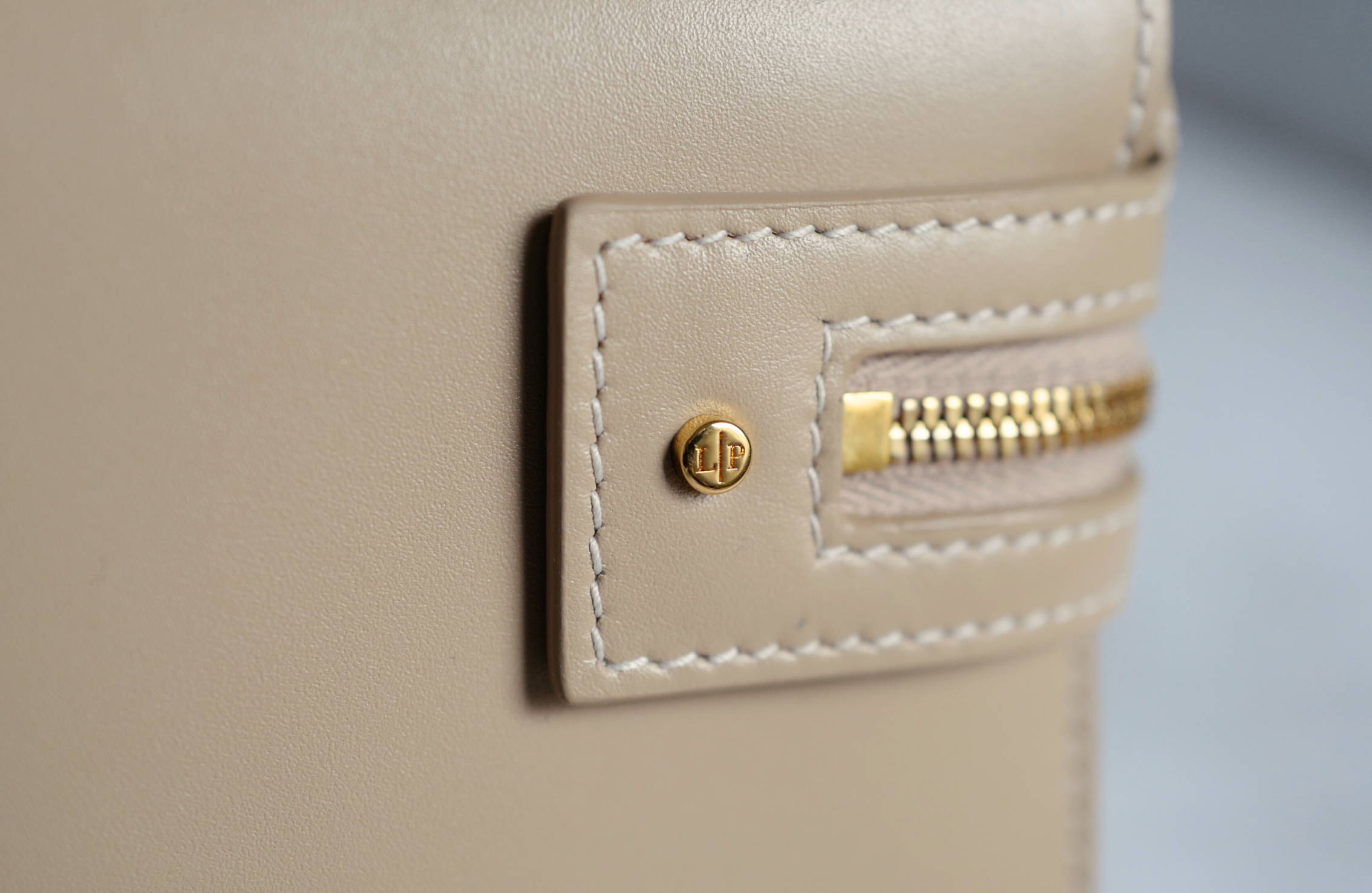 Loro Piana Extra Clutch L29 Light Mastic Calfskin with Sun Gold Hardware