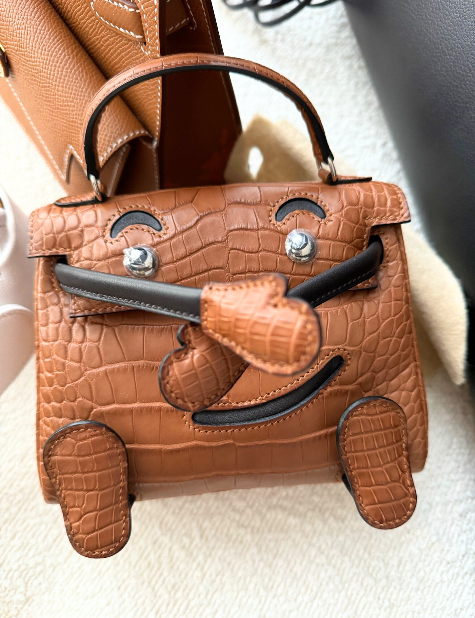 BNIB Hermès Kelly dole Gold Matte Crocodile Leather Handbag with Palladium Hardware