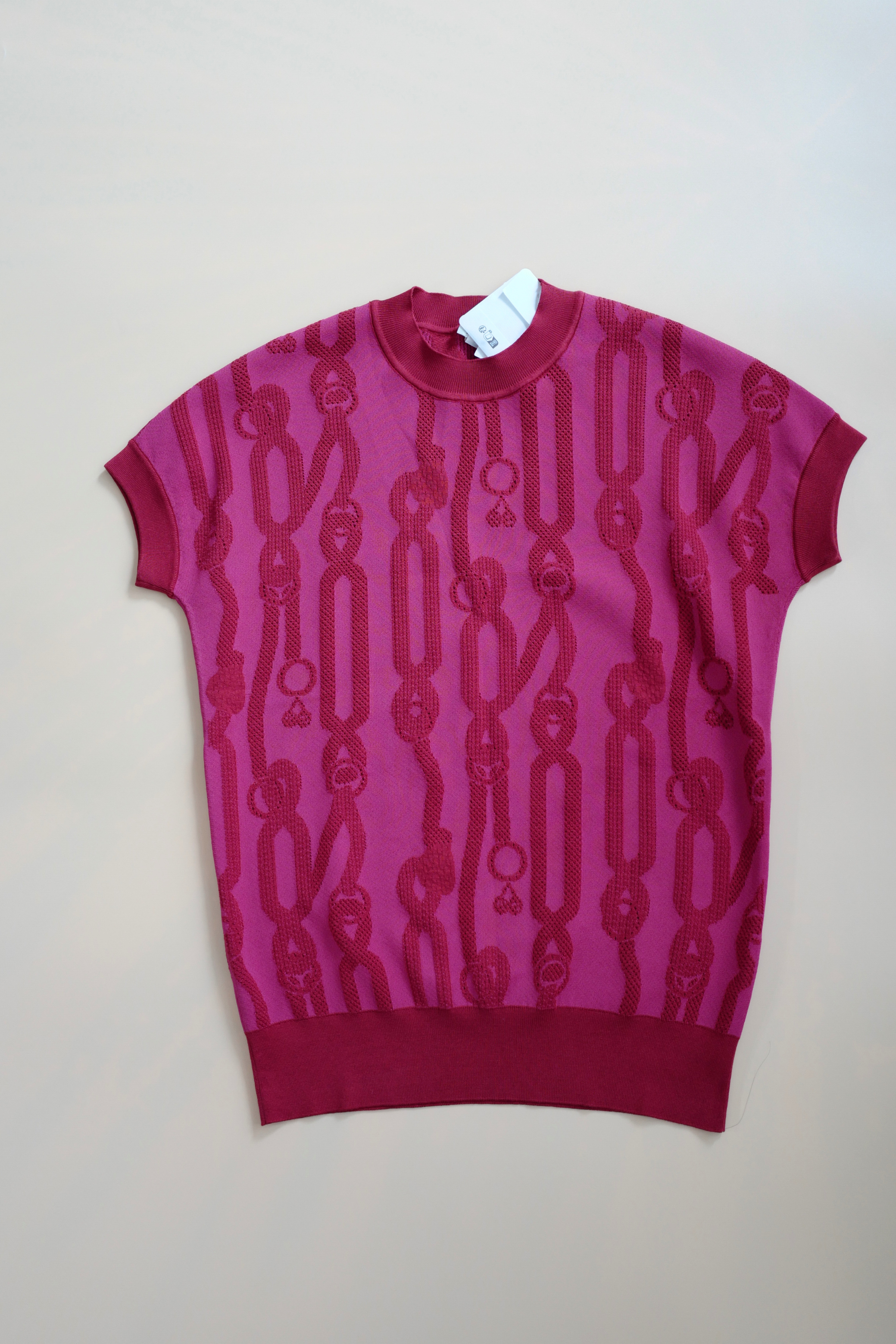 NEW Hermès Palefroi Remix Short Sleeve Sweater Rose Framboise Pink Size 36