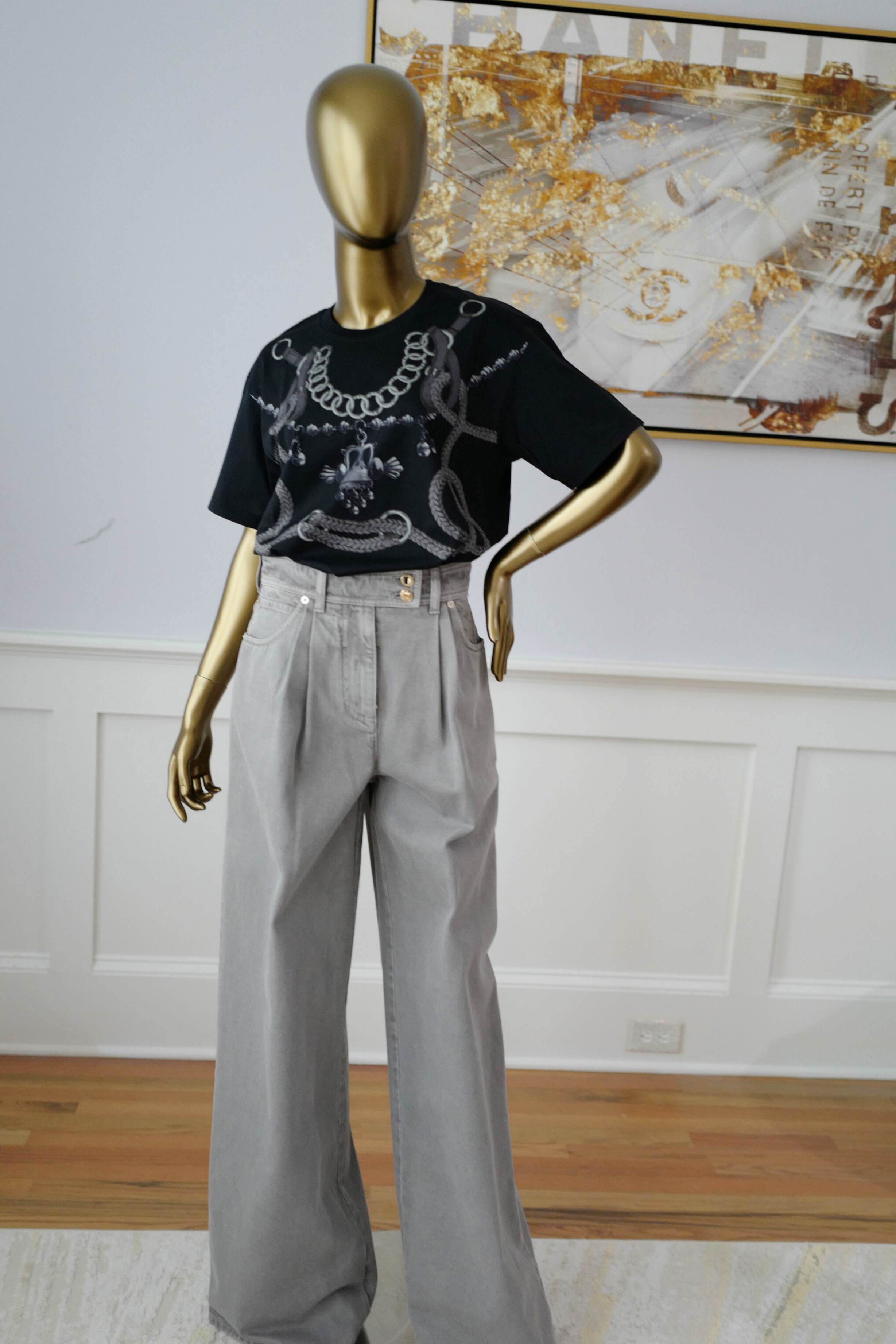 NEW Hermès Palefroi Remix Maxi Imprimé T-Shirt Black Cotton Size 36