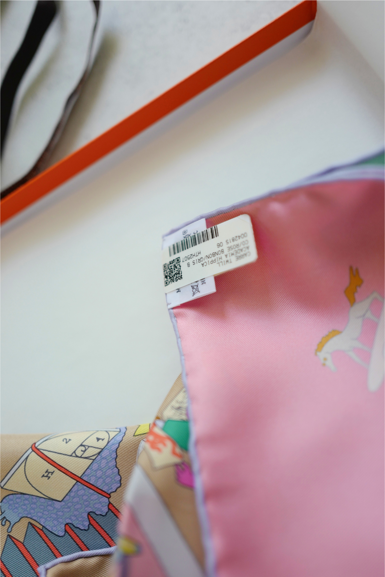 NEW Hermès Scarf 90 Academia Hippica Rose Bonbon/Gris Silk Scarf