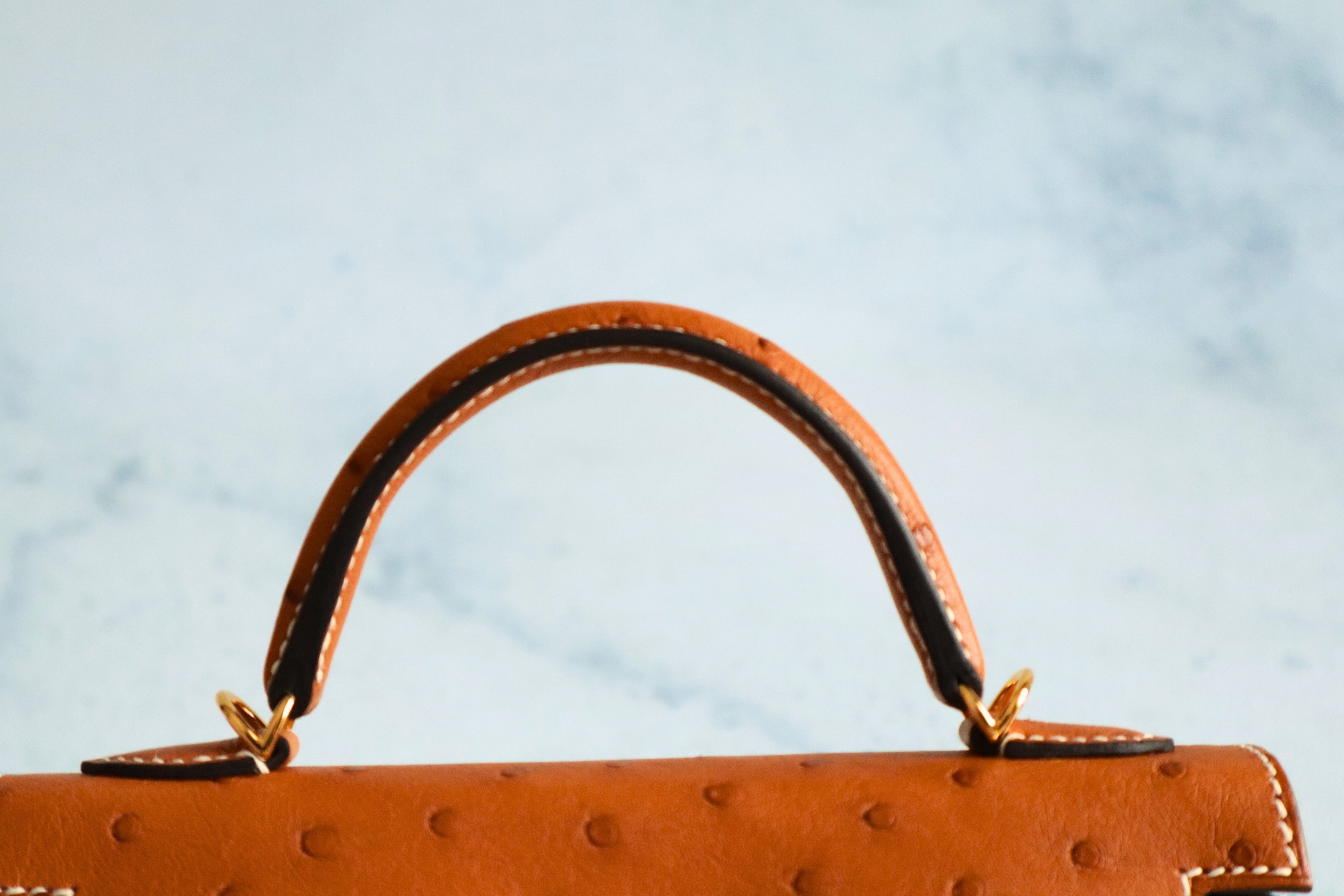 BNIB Hermes Mini Kelly HSS Cognac Ostrich with Craie Stitching GHW G Stamp 2026