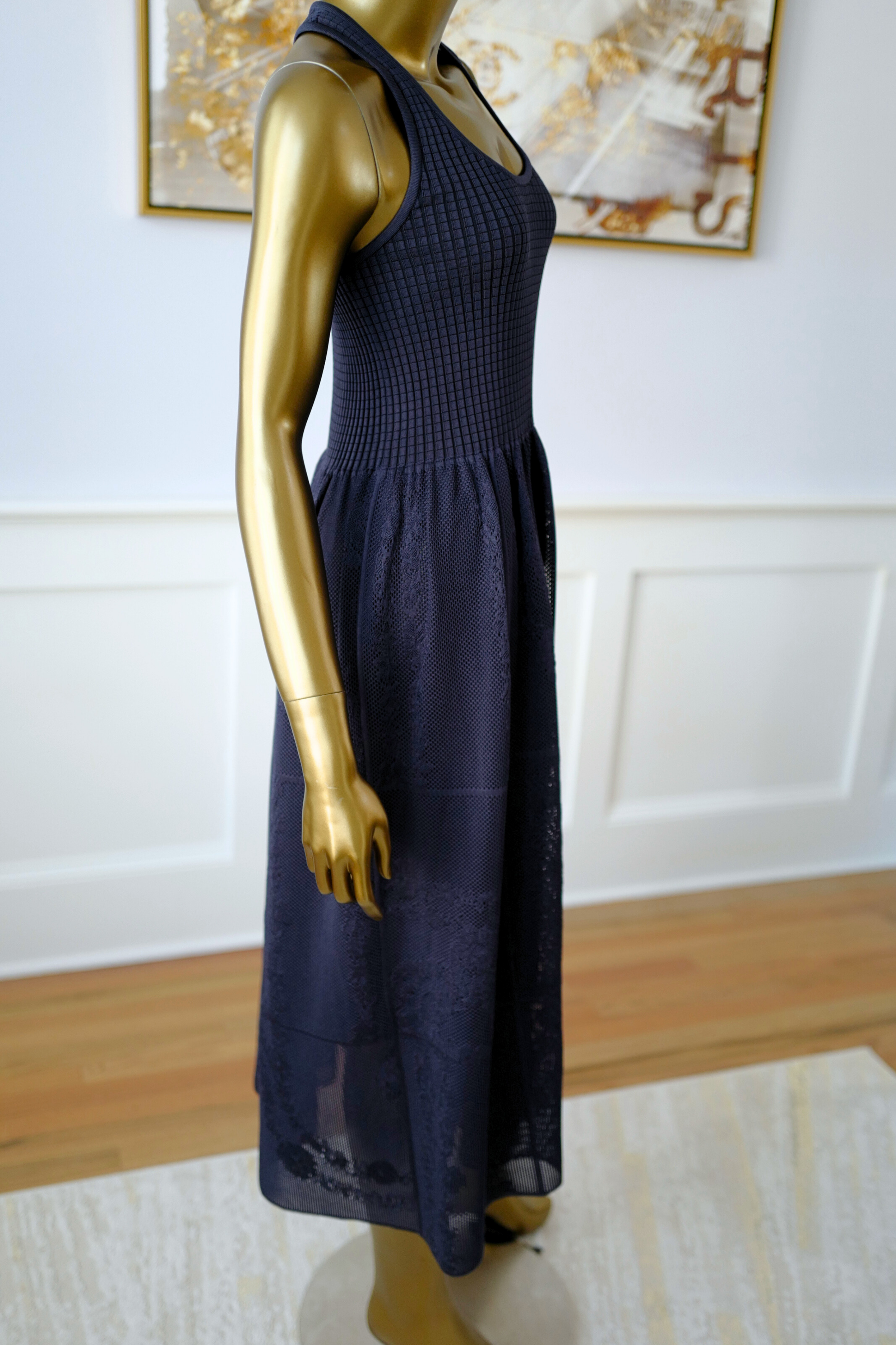 NEW Hermès En Désordre à Fleurs Long Dress Blue Noir Size 38