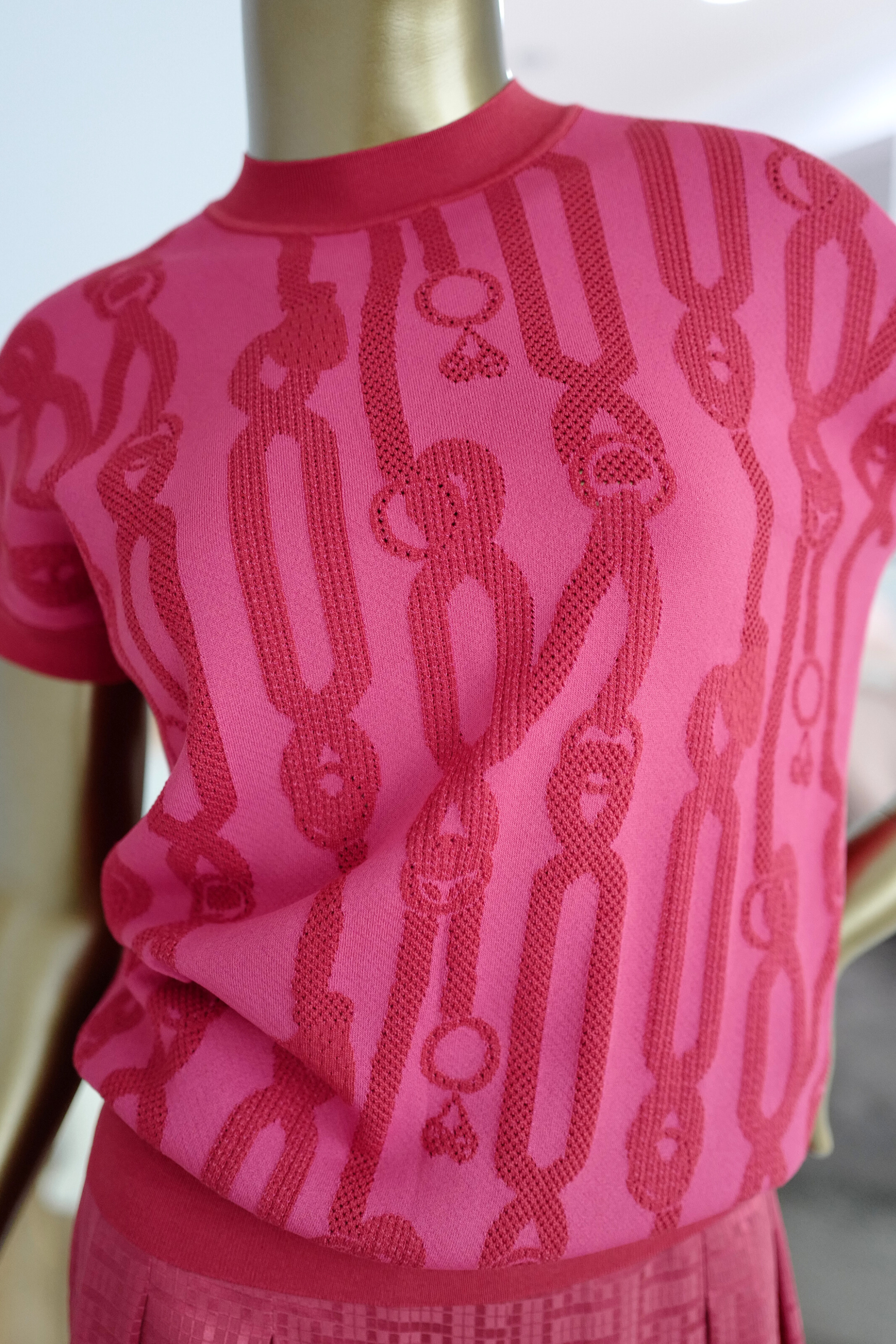 NEW Hermès Palefroi Remix Short Sleeve Sweater Rose Framboise Pink Size 36