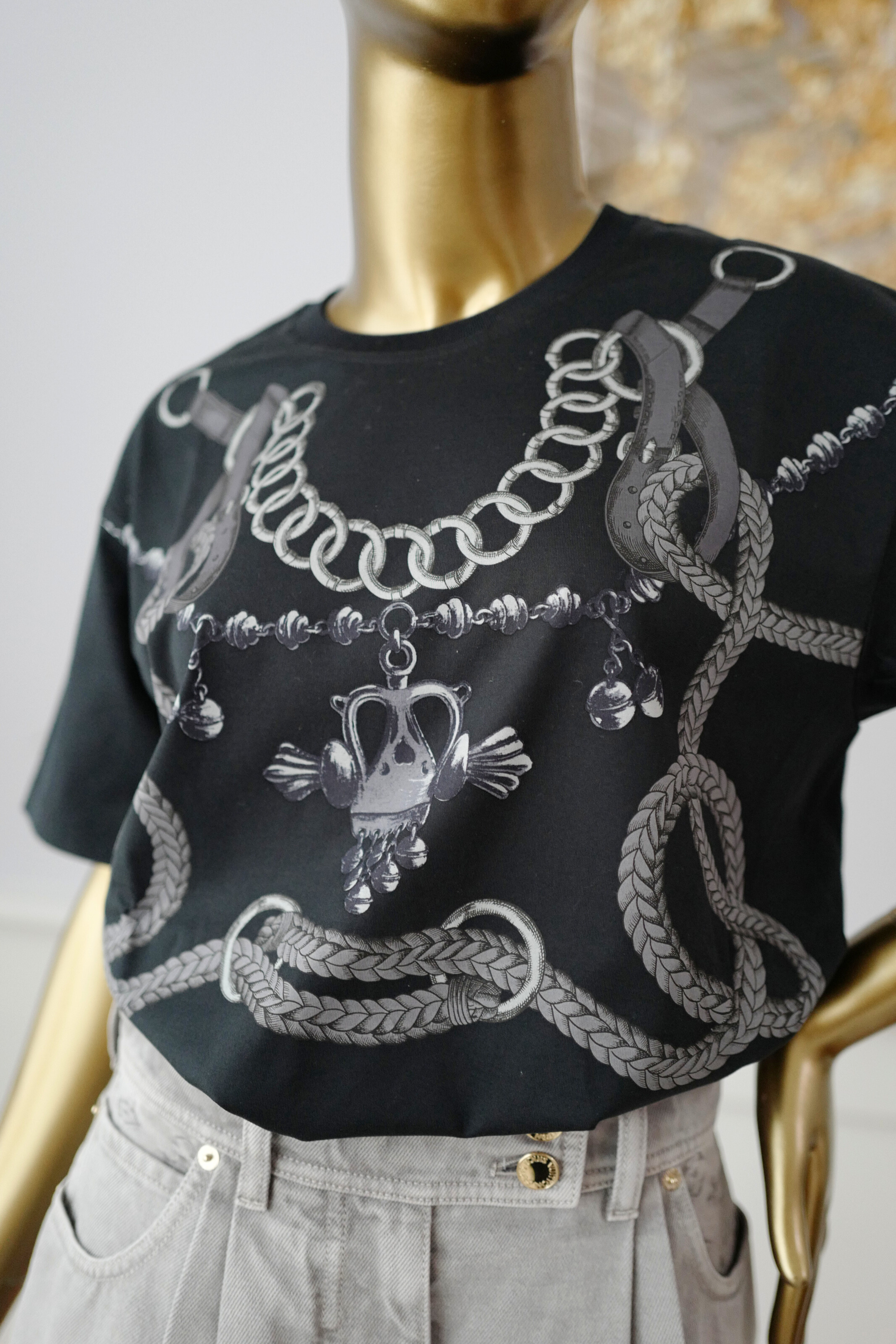 NEW Hermès Palefroi Remix Maxi Imprimé T-Shirt Black Cotton Size 36