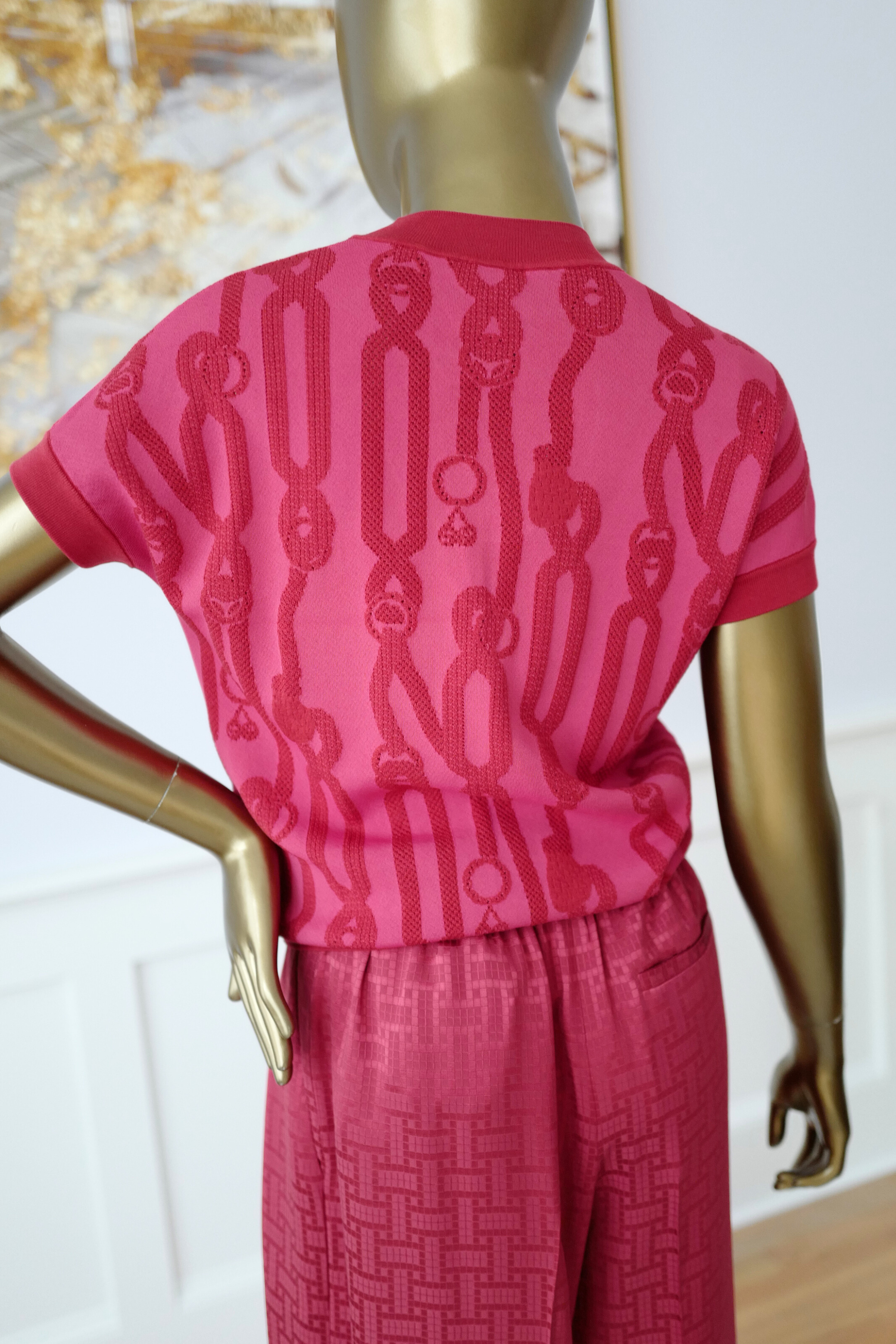 NEW Hermès Palefroi Remix Short Sleeve Sweater Rose Framboise Pink Size 36