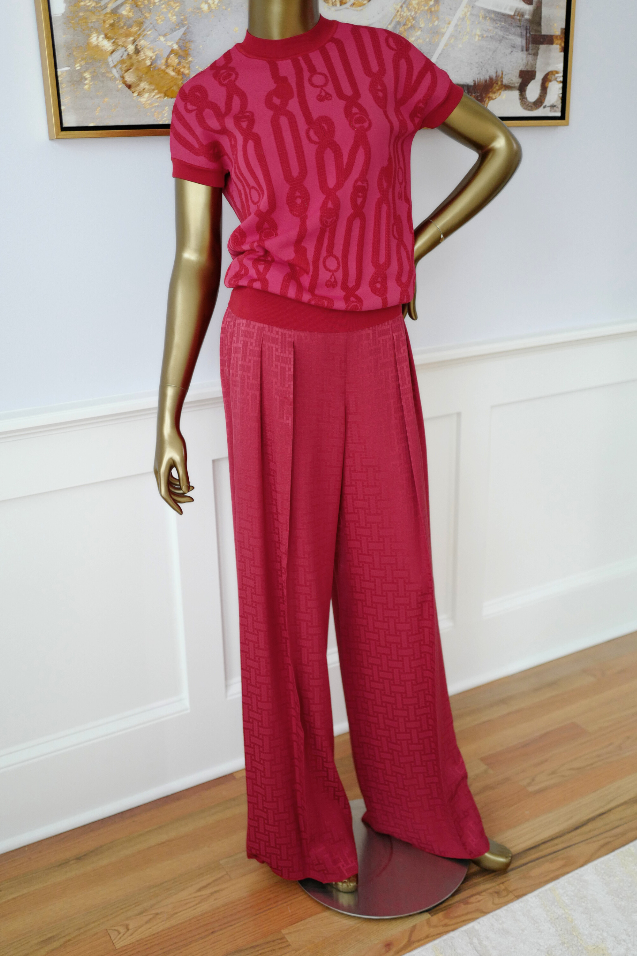 NEW Hermès Palefroi Remix Short Sleeve Sweater Rose Framboise Pink Size 36