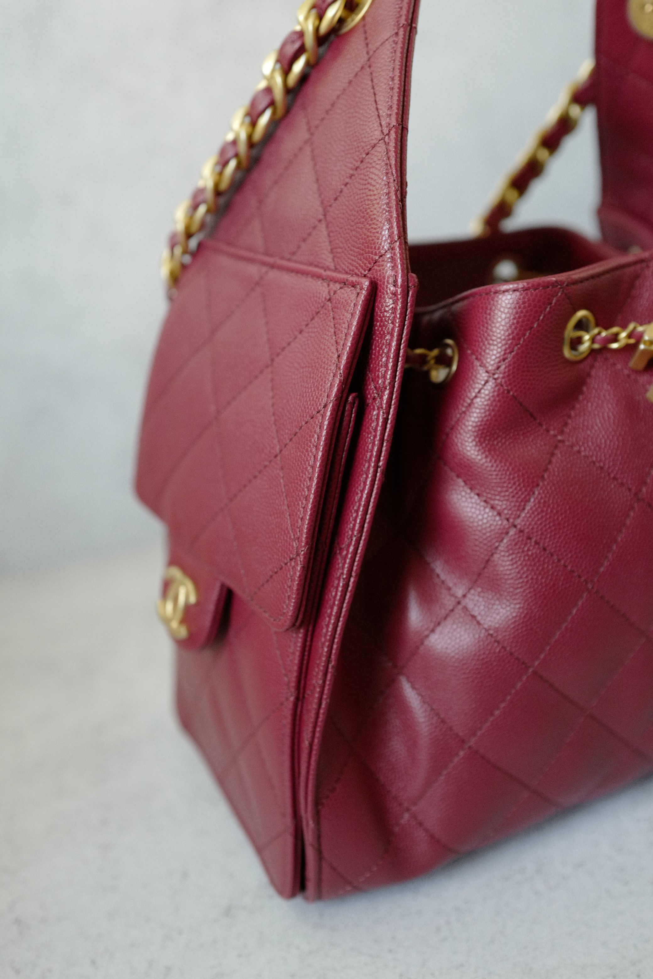 BNIB Chanel 25K Small Hobo Bag Red Grained Calfskin with Gold Hardware