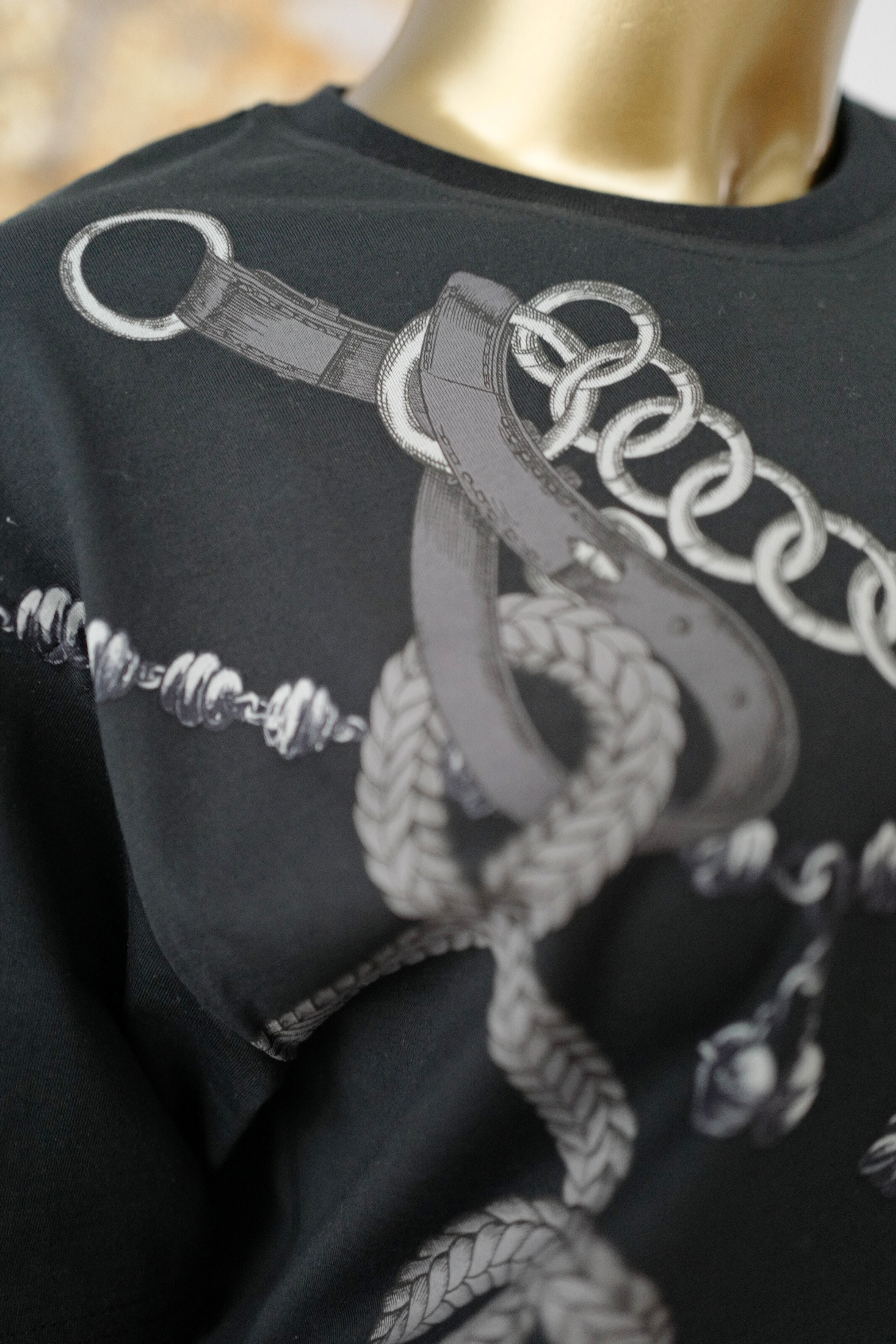 NEW Hermès Palefroi Remix Maxi Imprimé T-Shirt Black Cotton Size 36