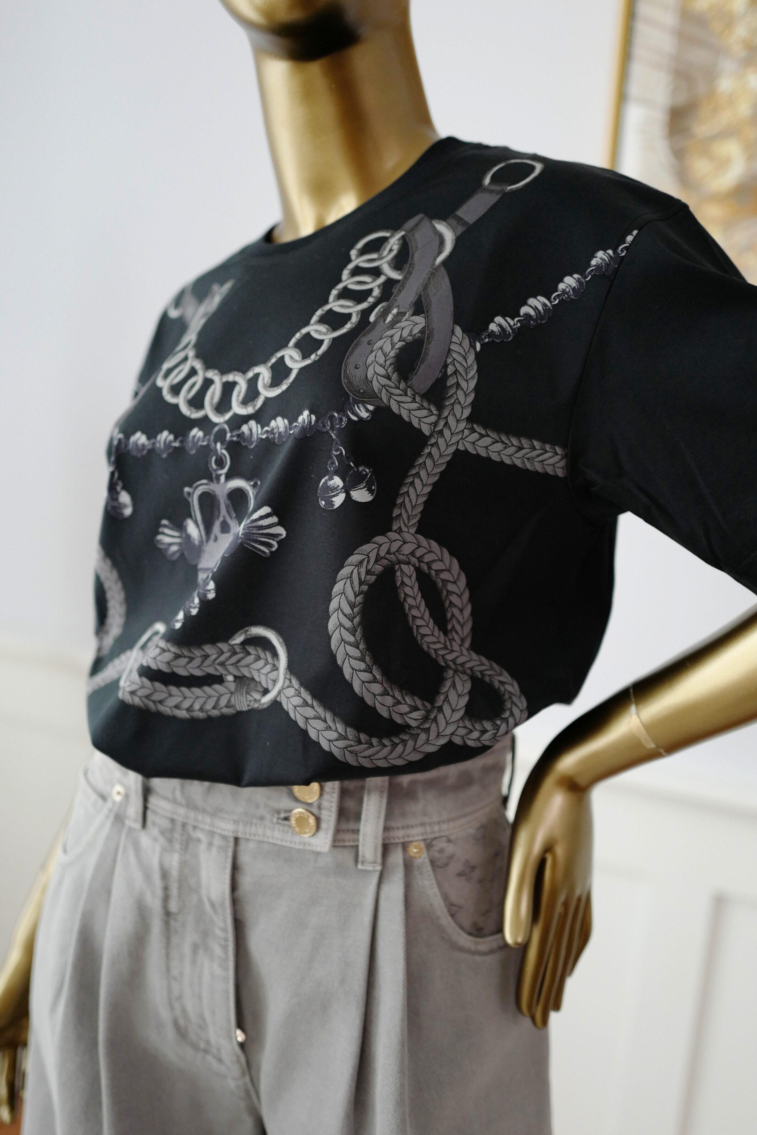 NEW Hermès Palefroi Remix Maxi Imprimé T-Shirt Black Cotton Size 36