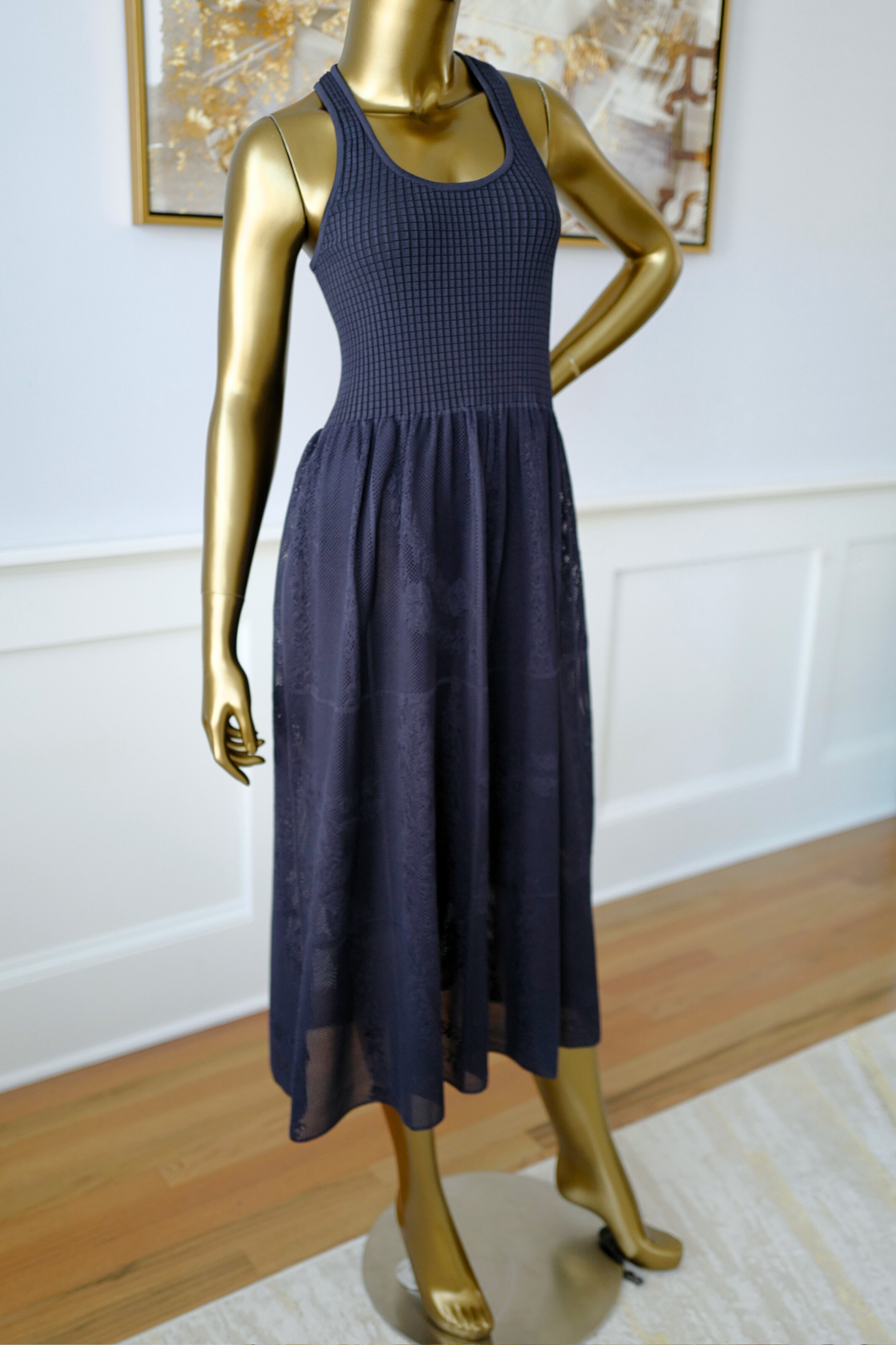NEW Hermès En Désordre à Fleurs Long Dress Blue Noir Size 38