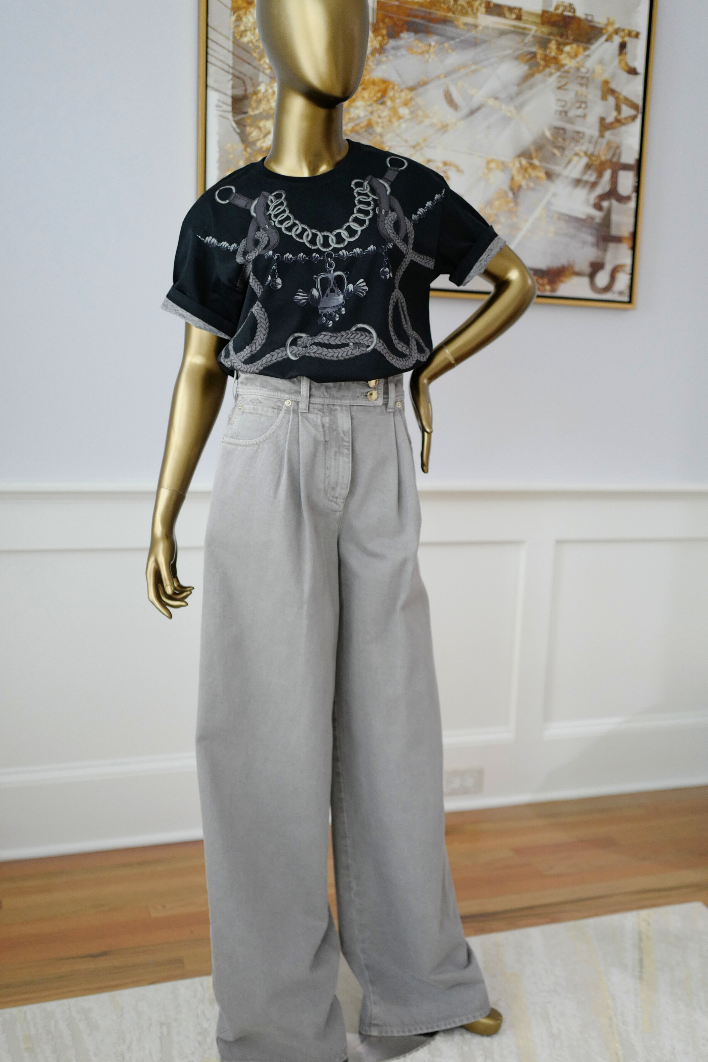 NEW Hermès Palefroi Remix Maxi Imprimé T-Shirt Black Cotton Size 36