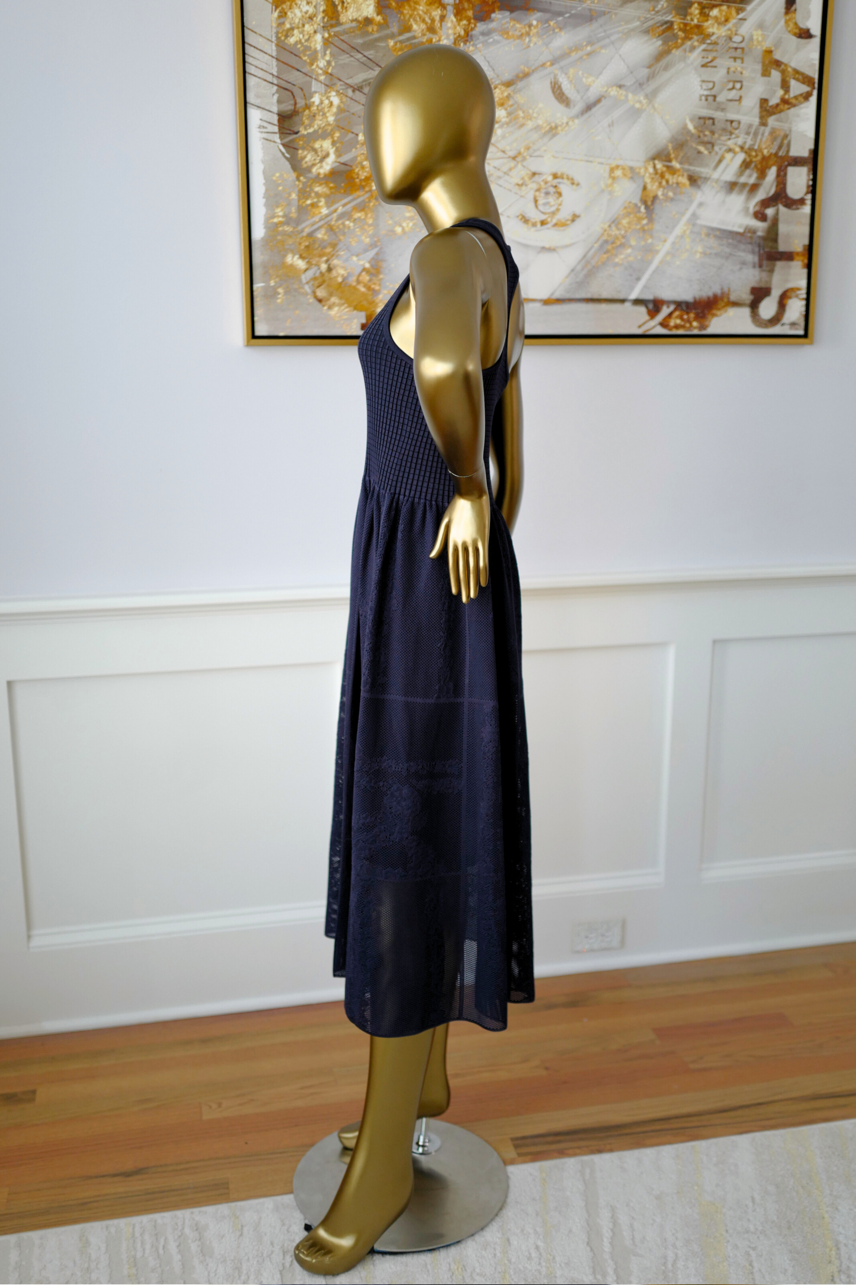 NEW Hermès En Désordre à Fleurs Long Dress Blue Noir Size 38