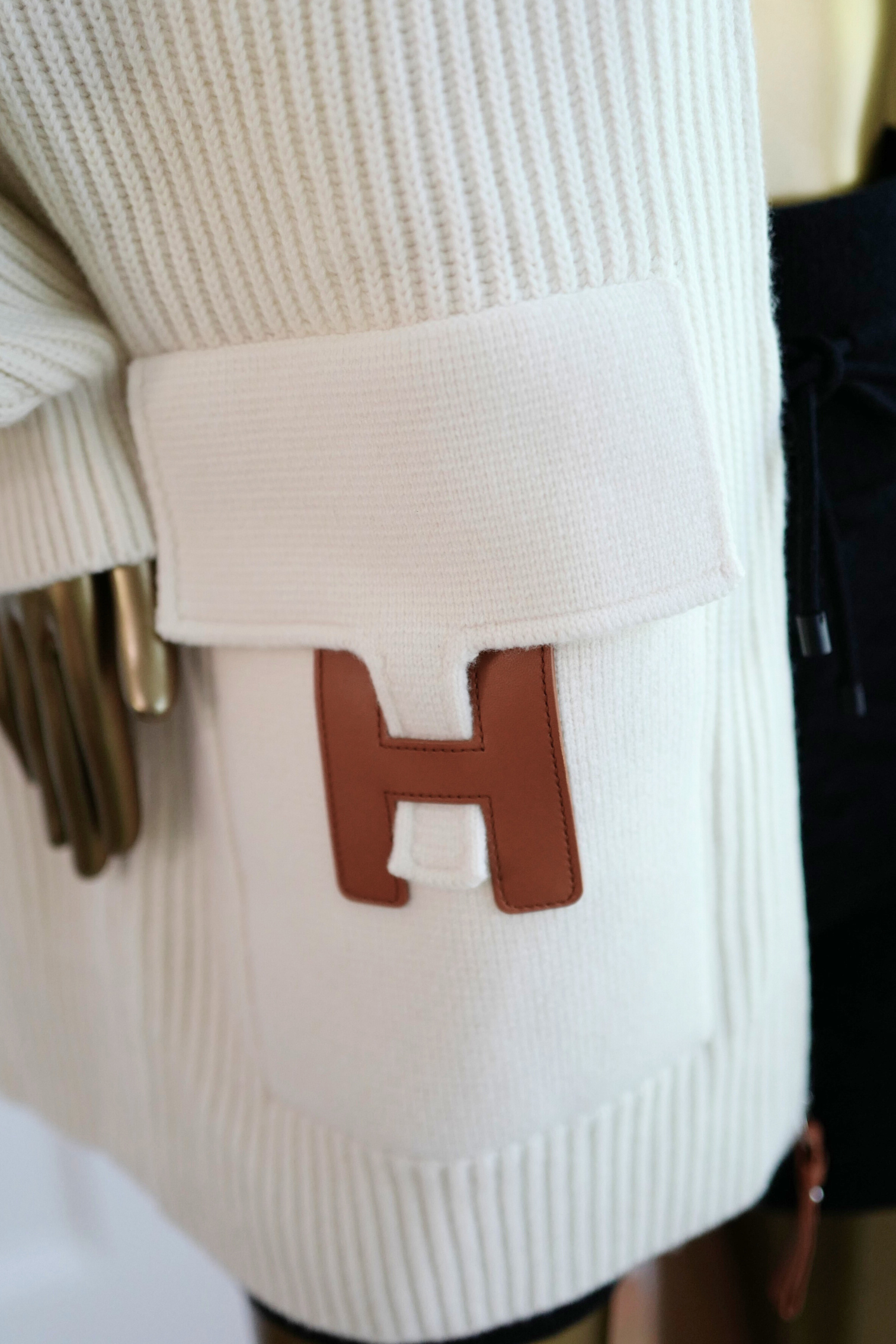 New Hermes Blouson Details Cuir cardigan Virgin Wool size 34