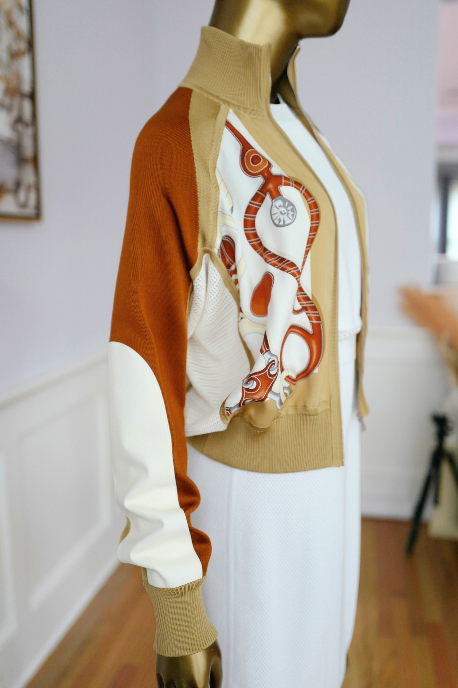 NEW HERMES Panoplie Tout Cuir twillaine bomber jacket Size 34 Blanc Nacre $6K