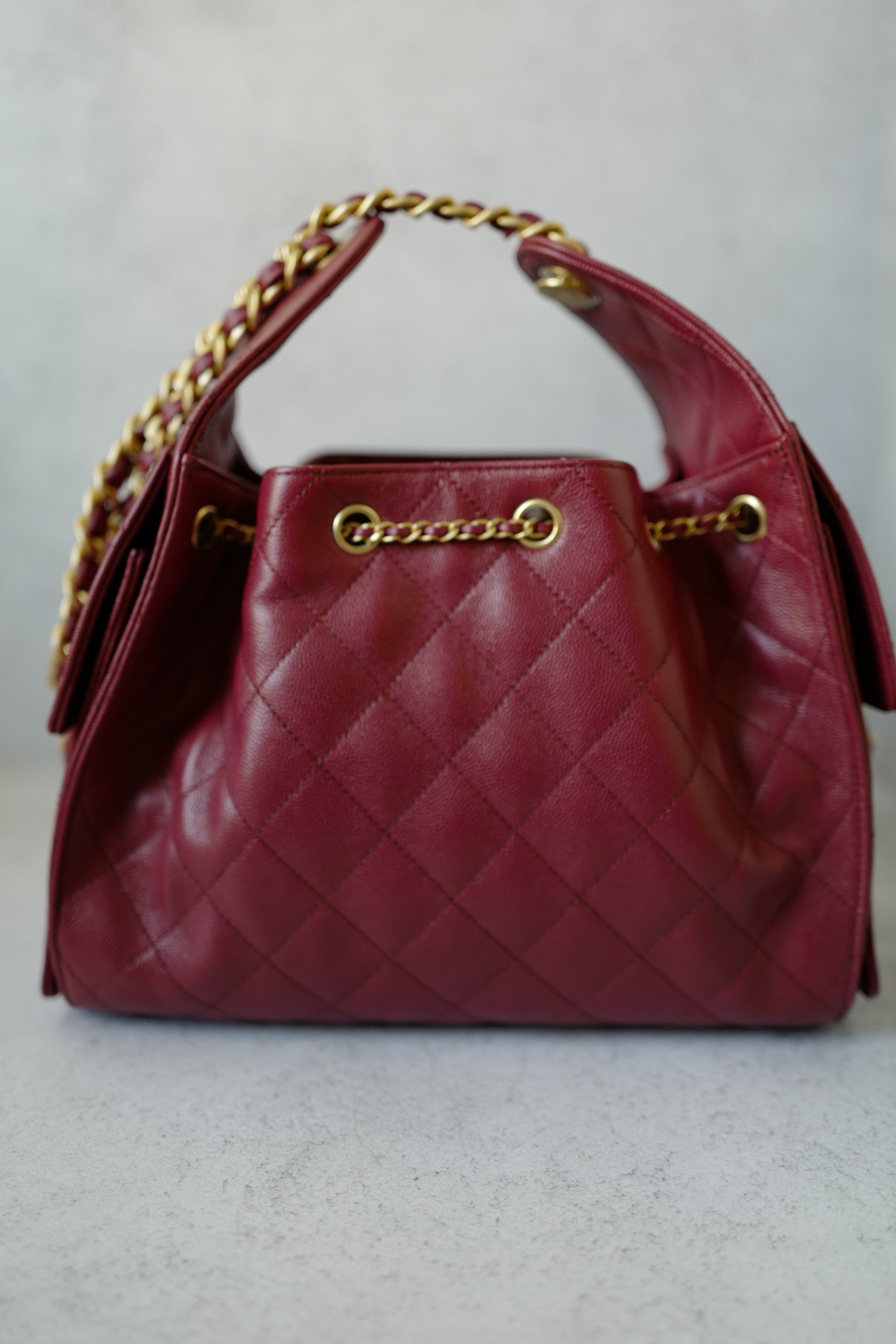 BNIB Chanel 25K Small Hobo Bag Red Grained Calfskin with Gold Hardware