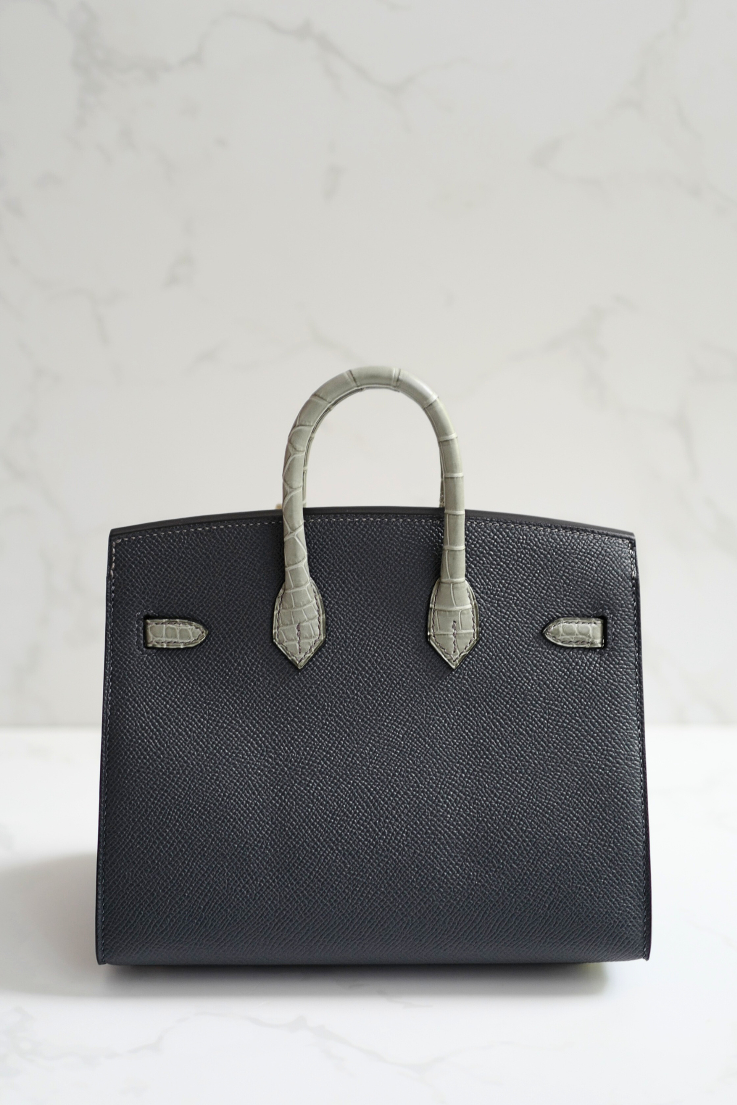BNIB Hermès Birkin 20 Sellier Faubourg “Rainy Days” Alligator & Epsom Gris Misty PHW 2025