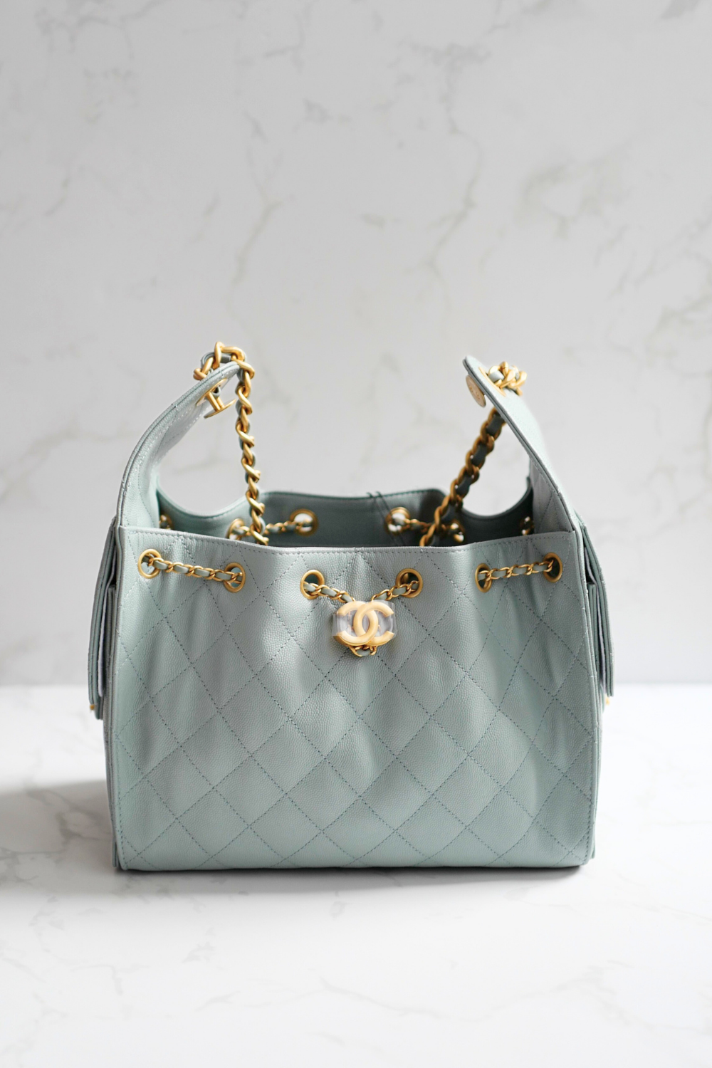 NEW CHANEL Spring-Summer 2025 25S Small Hobo Bag Grained Calfskin Light Green