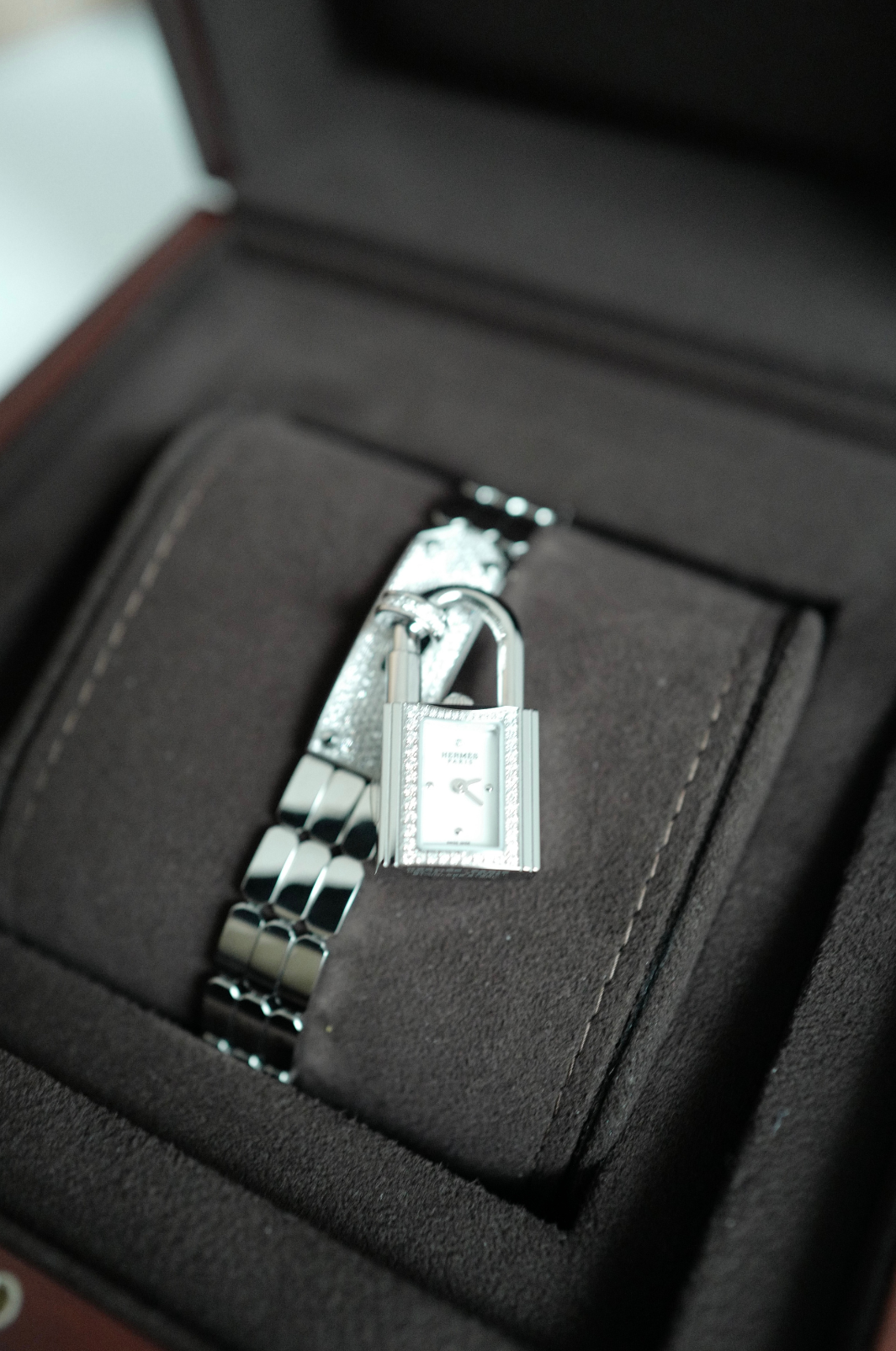 BNIB Hermes Kelly Watch Mini Model, 16 mm, Diamond Stainless Steel Bracelet