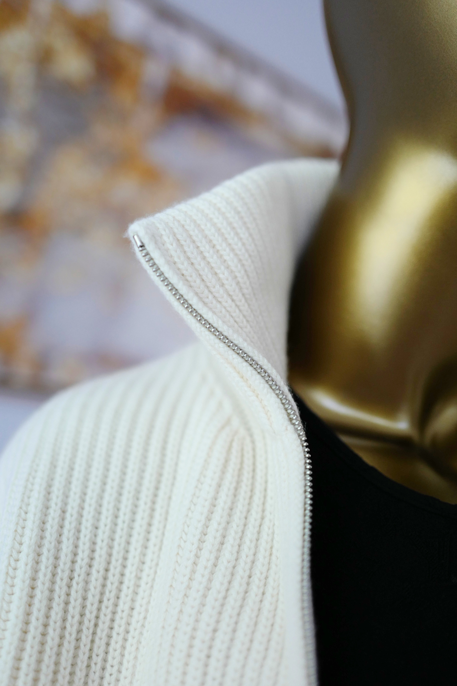 New Hermes Blouson Details Cuir cardigan Virgin Wool size 34