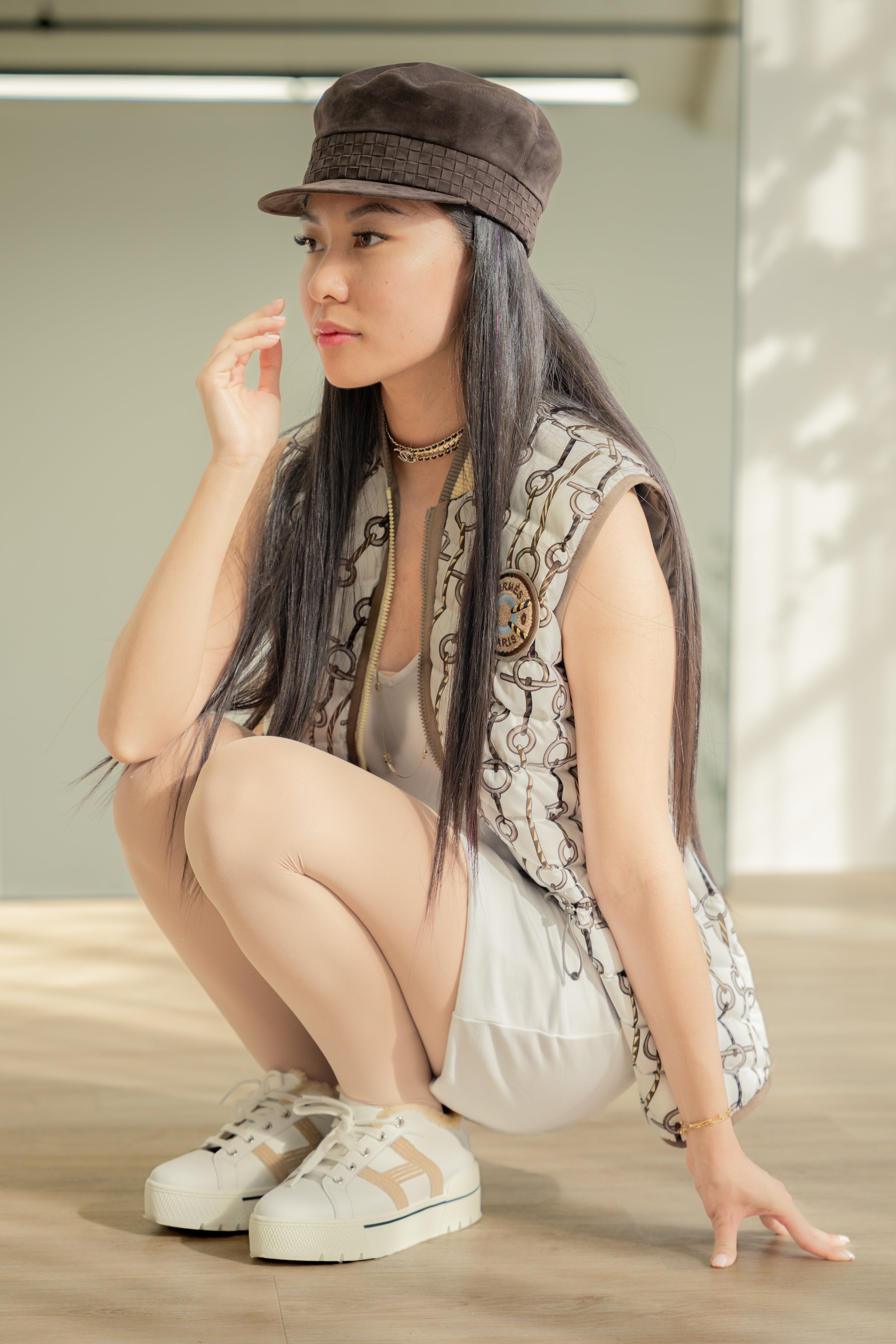 BNIB Hermes Dare Calfskin/Wool Skin Sneaker Size 38 In Blanc/Ecru White